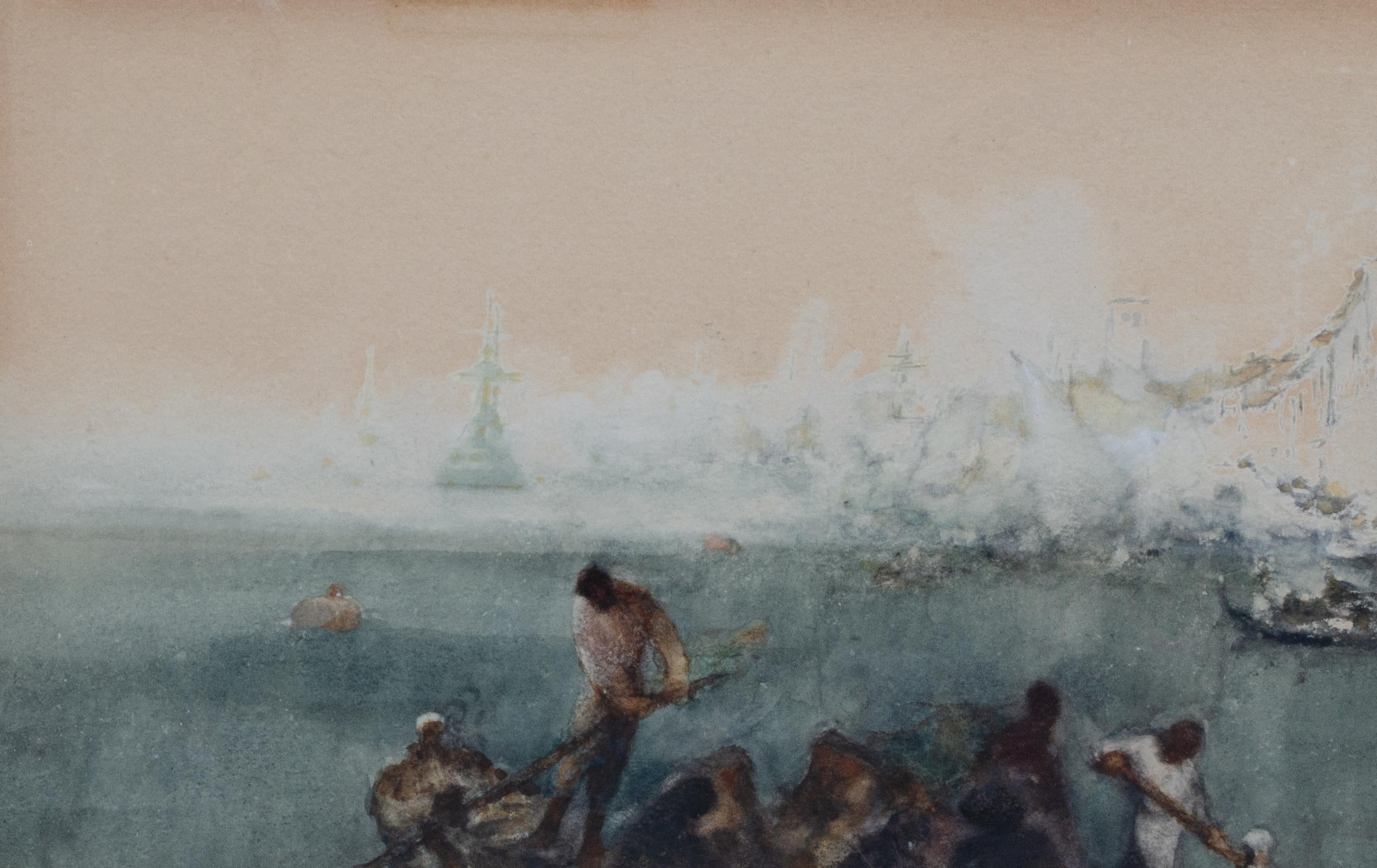 1919 Venezianischer Kanal Aquarell von Clara Motalba – Art von Clara Montalba