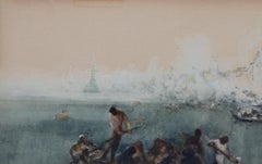 1919 Venetian Canal Watercolor by Clara Motalba