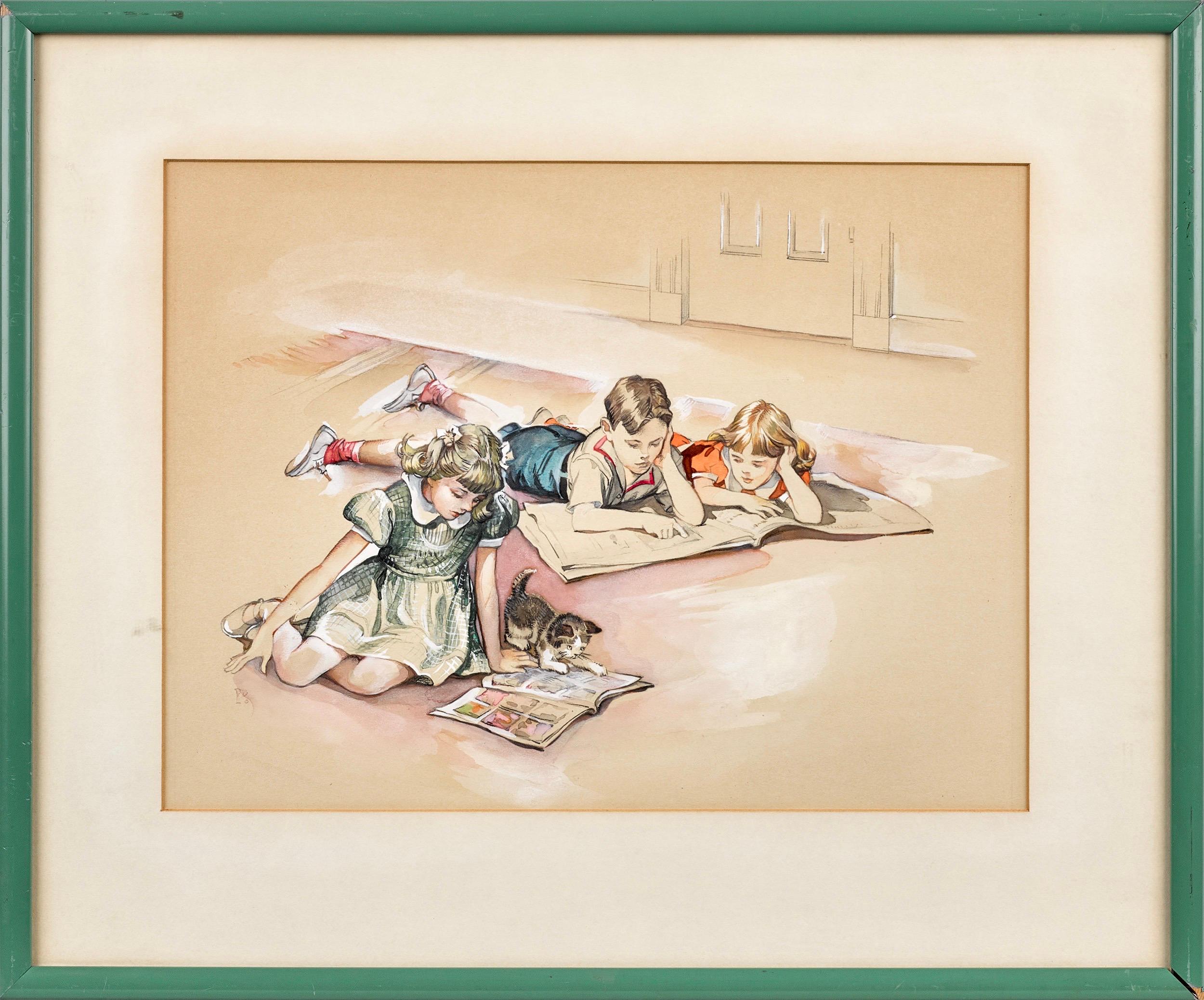 Children Reading - Painting by Clara Peck