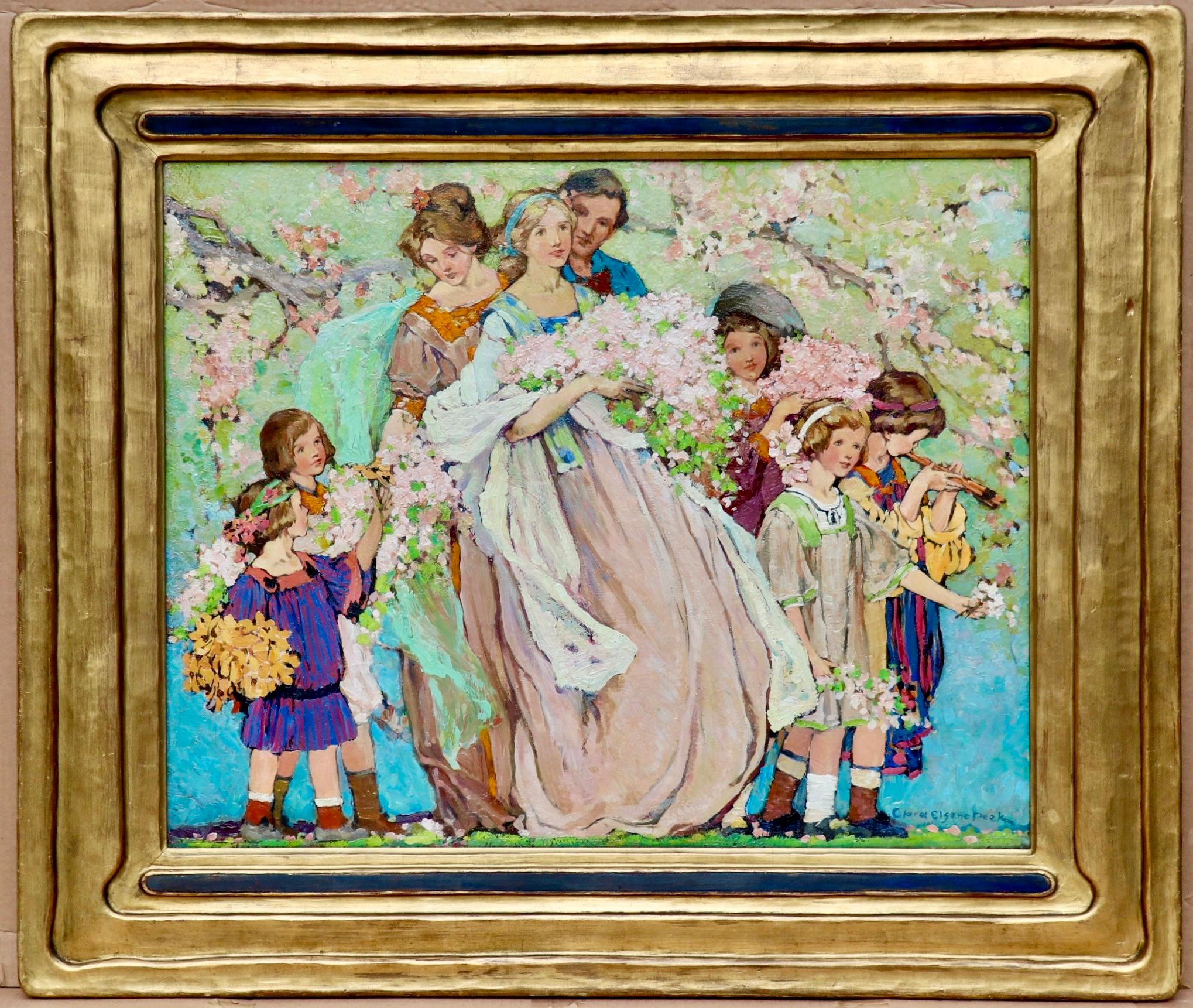 Figures with Floral Garlands - Painting by Clara Peck