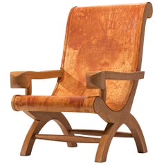 Clara Porset 'Butaque' Armchairs in Original Cognac Leather and Cypress Wood