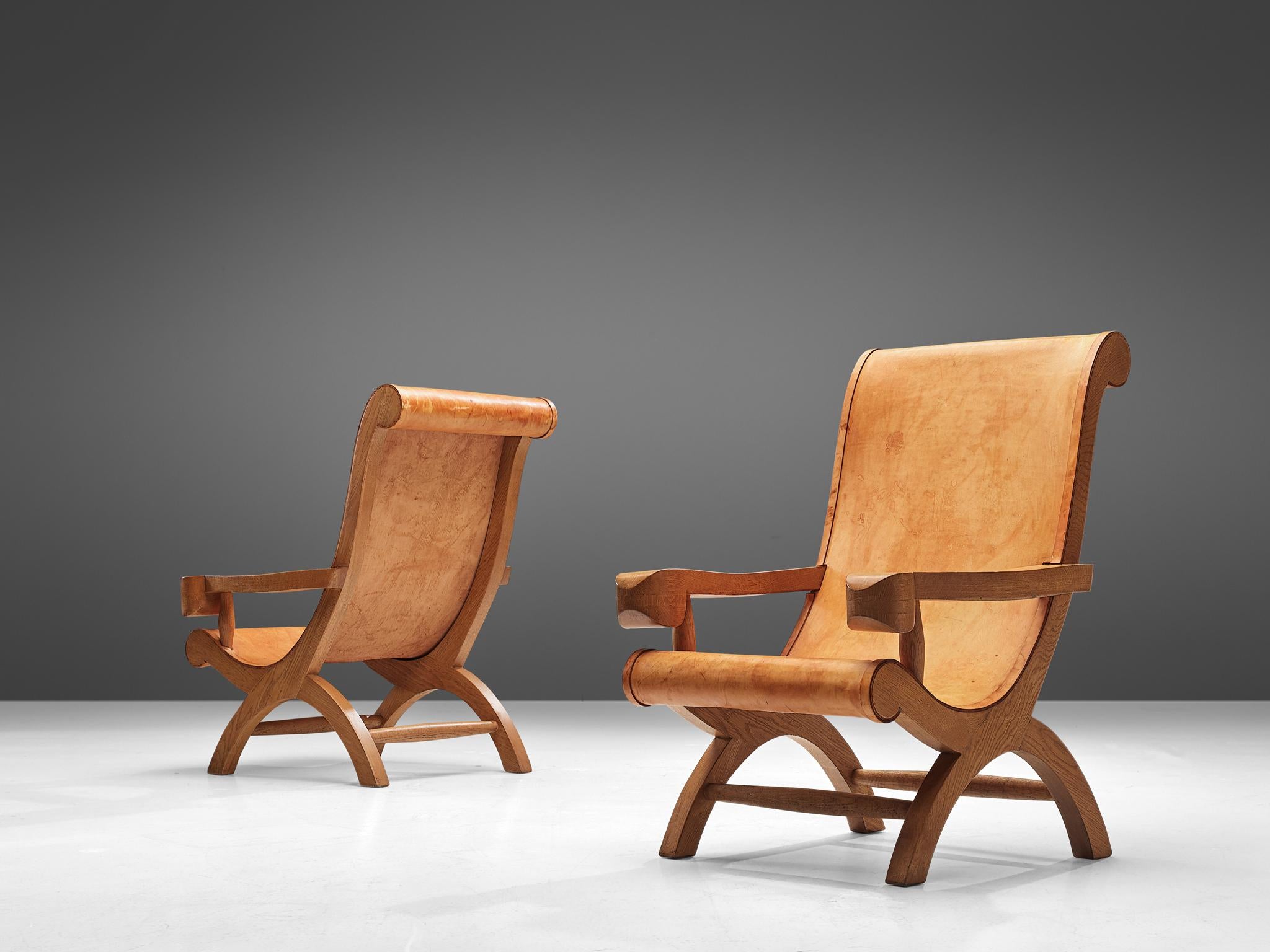 Mid-Century Modern Clara Porset  'Butaque' Chairs in Cognac Leather