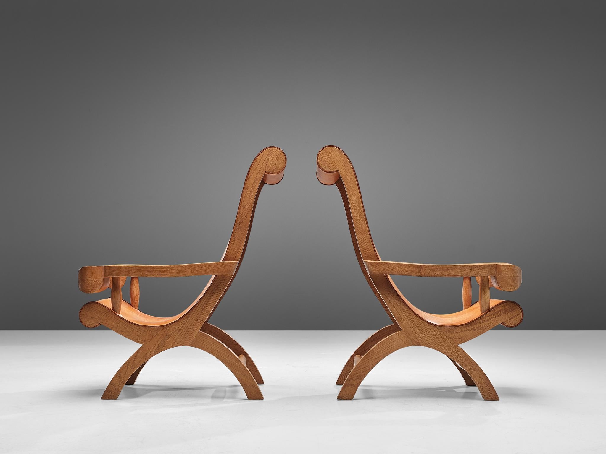 Clara Porset  'Butaque' Chairs in Cognac Leather In Good Condition In Waalwijk, NL