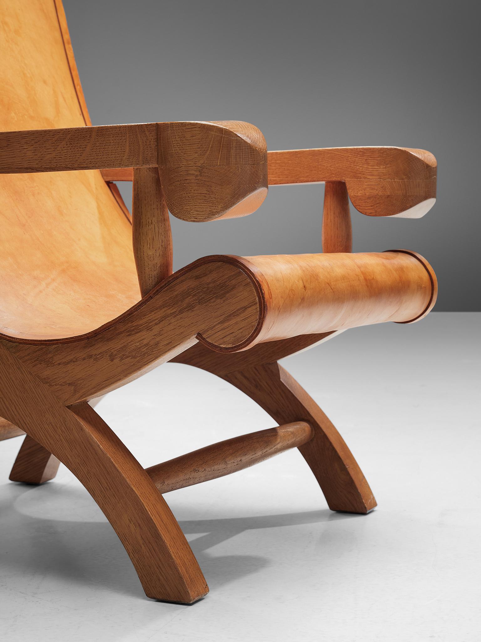 Clara Porset  'Butaque' Chairs in Cognac Leather 1