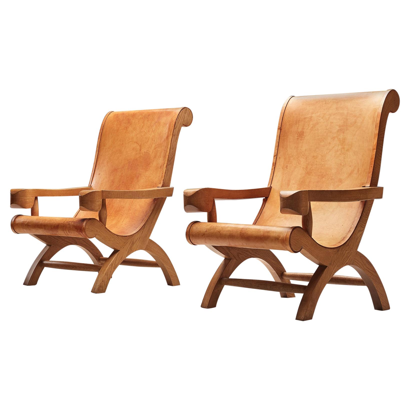 Clara Porset  'Butaque' Chairs in Cognac Leather