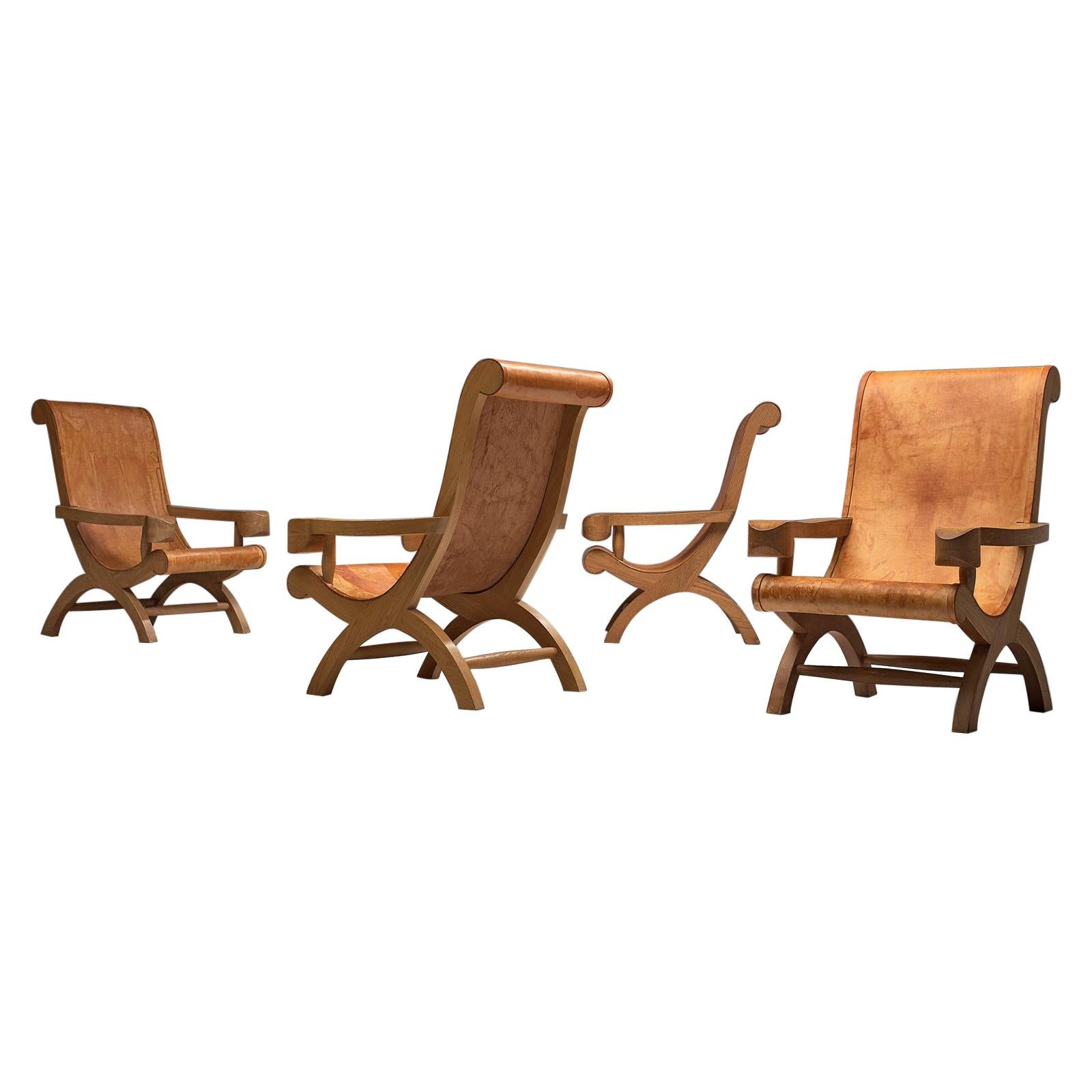 Clara Porset Four Butaque Lounge Chairs in Cognac Leather