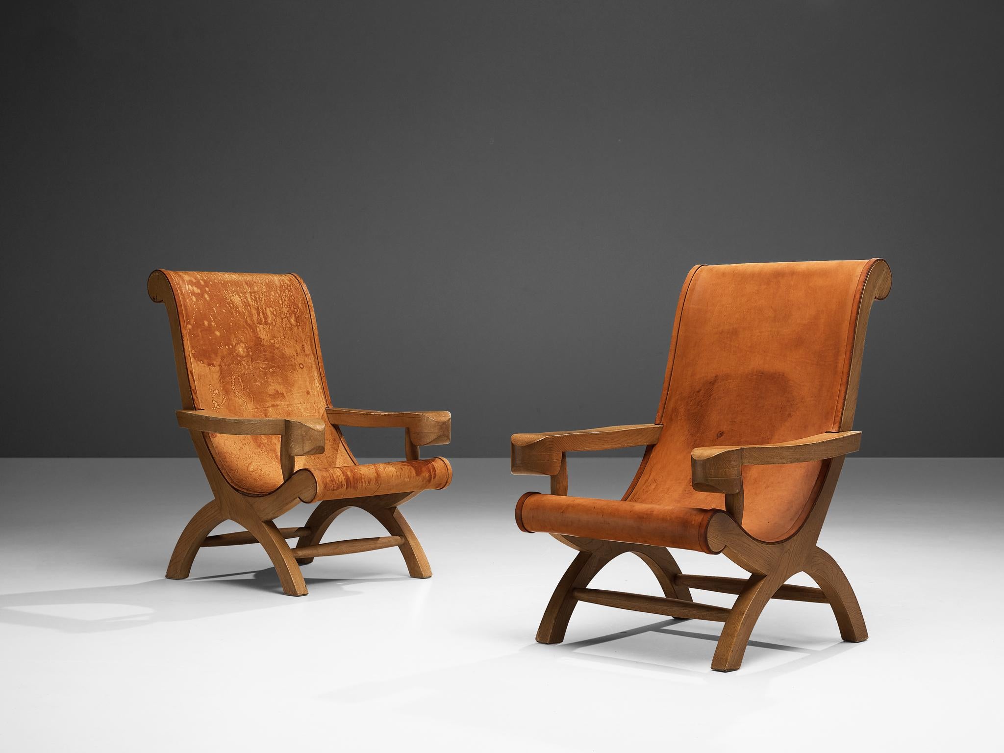 Attributed to Clara Porset, armchairs 'Butaque', patinated leather, cypress wood, Mexico, circa 1947

Wonderful ‘Butaque’ armchair attributed to Clara Porset. It features a strong resemblance to Porset’s lounge chair ‘Butaque’ without armrests.