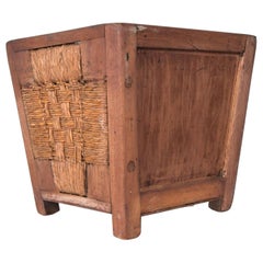 Michael Van Beuren WASTE BASKET PLANTER Seagrass Mahogany Wood Mexico 1940s