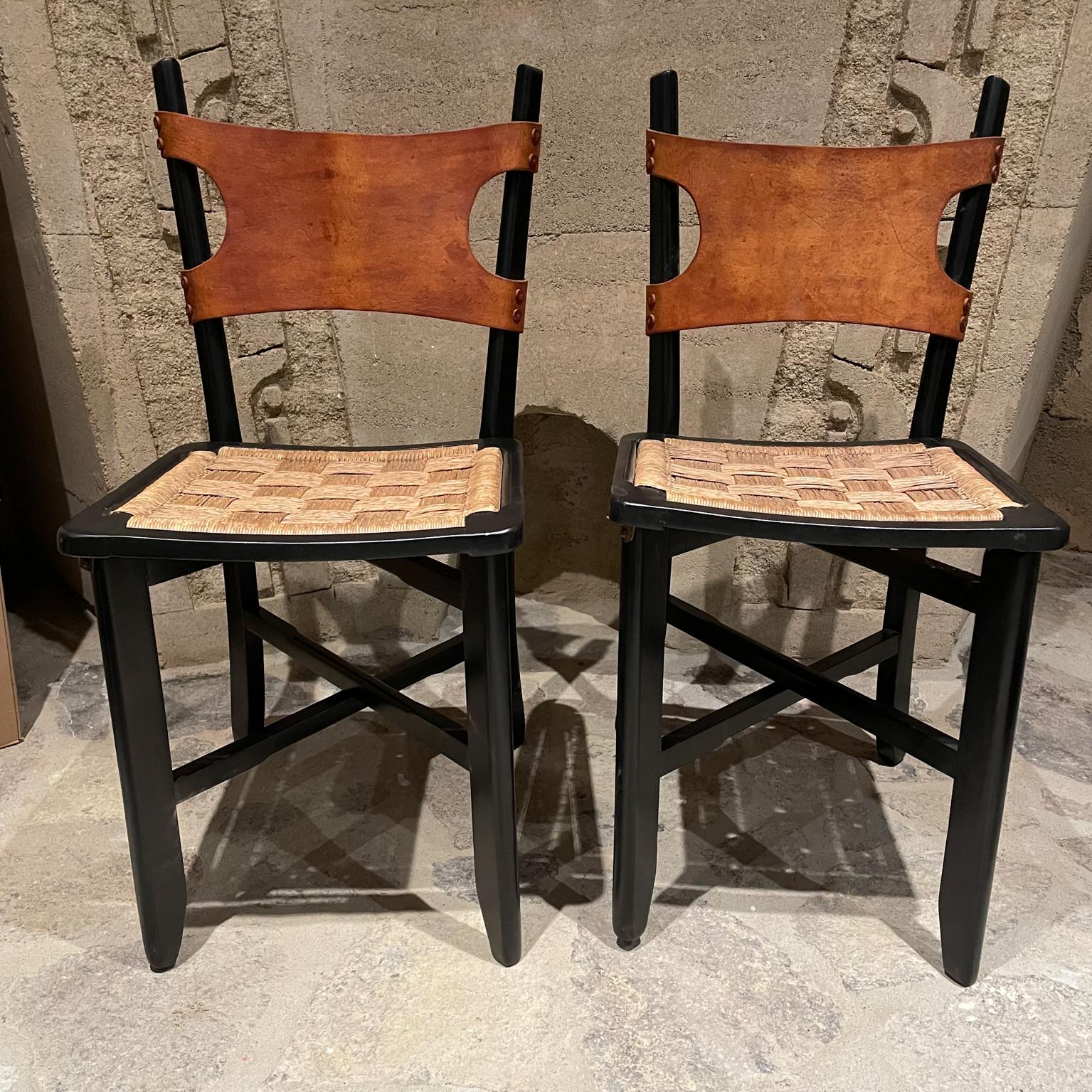 1950s Clara Porset Mexican Modernist Leather Woven Cane Folding Chairs  For Sale 2