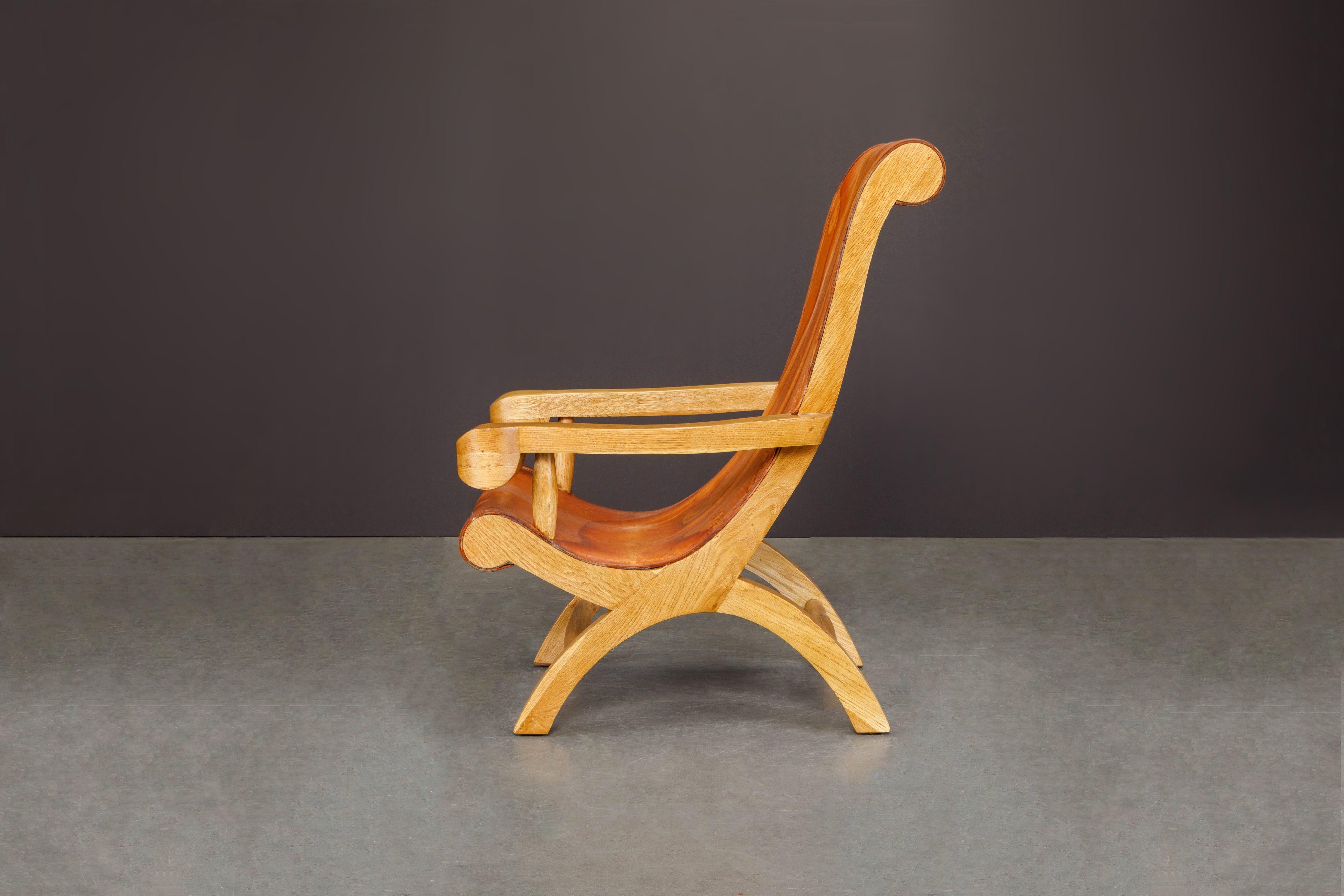 Clara Porset Patinated Leather and Cypress 'Butaque' Armchair, Mexico, c. 1947 2