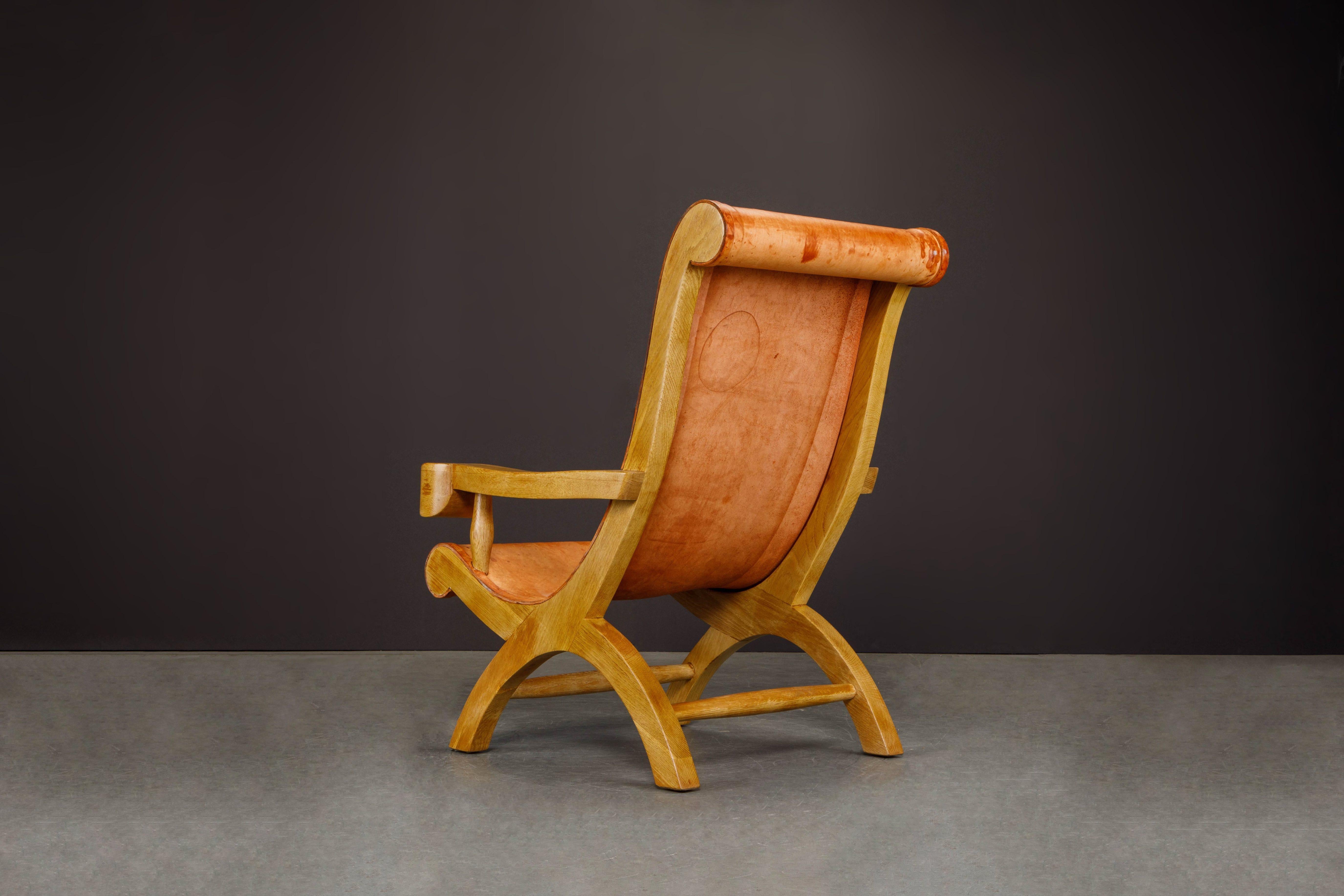 Clara Porset Patinated Leather and Cypress 'Butaque' Armchair, Mexico, c. 1947  5