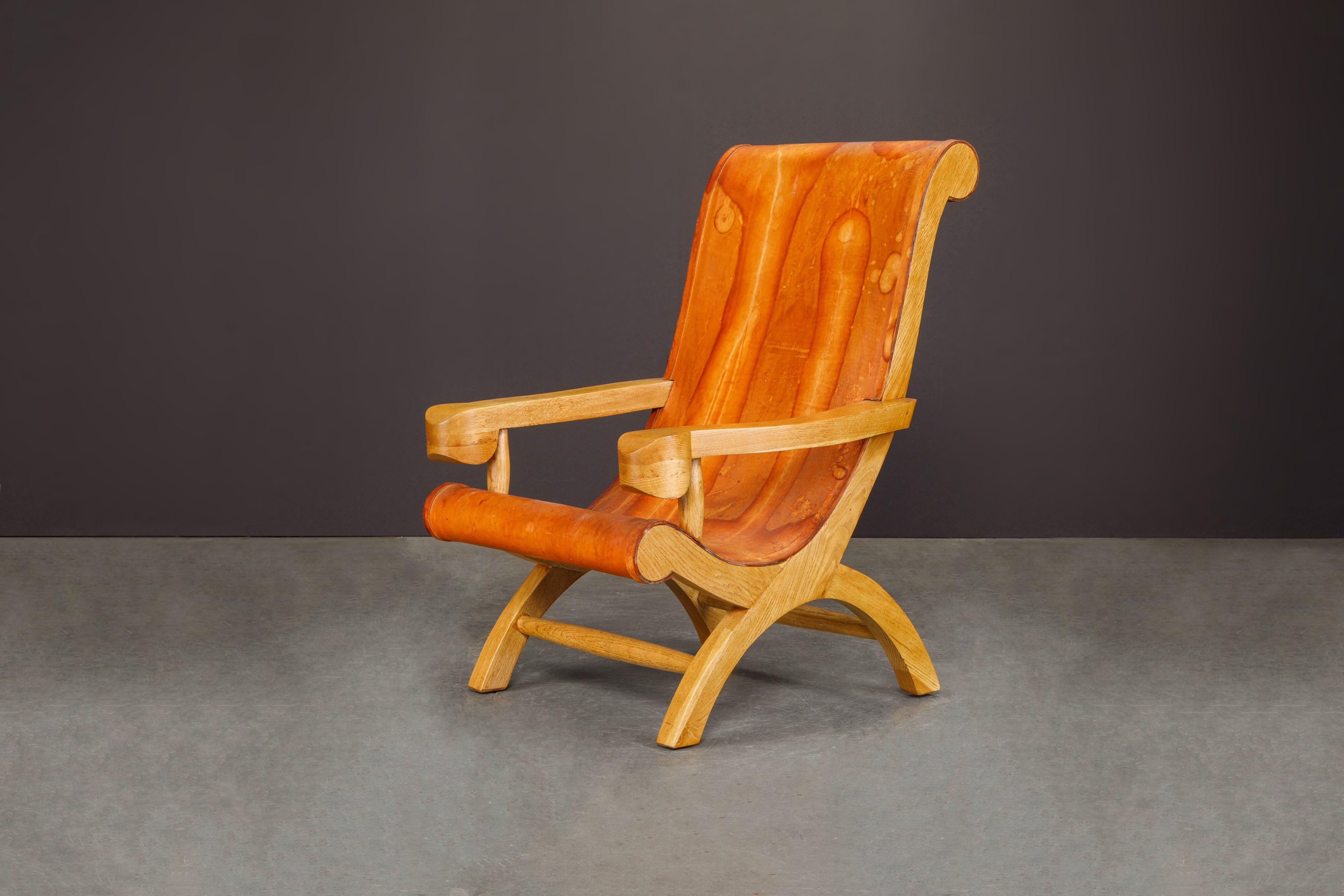 Clara Porset Patinated Leather and Cypress 'Butaque' Armchair, Mexico, c. 1947  3