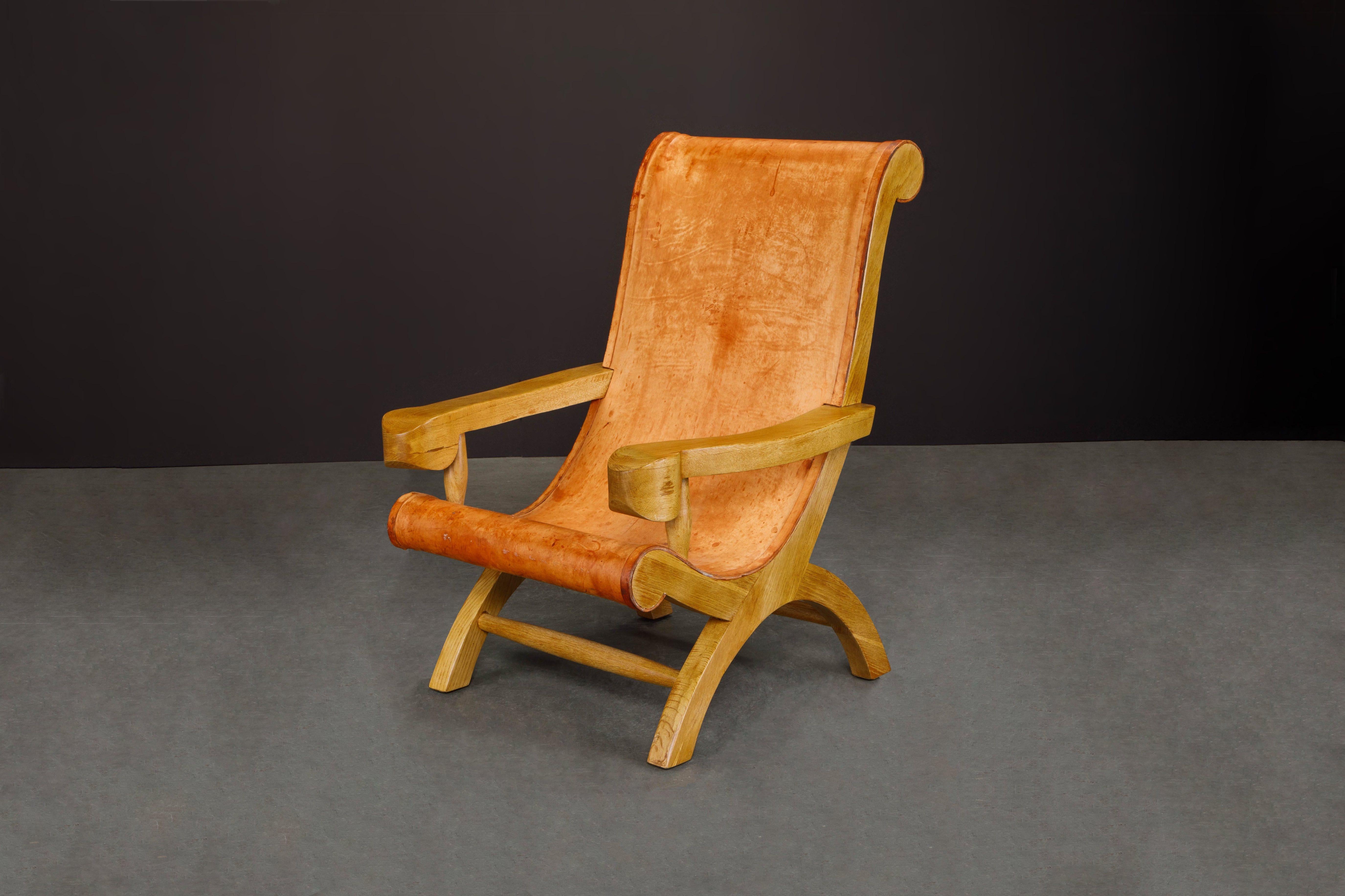 Clara Porset Patinated Leather and Cypress 'Butaque' Armchair, Mexico, c. 1947  7