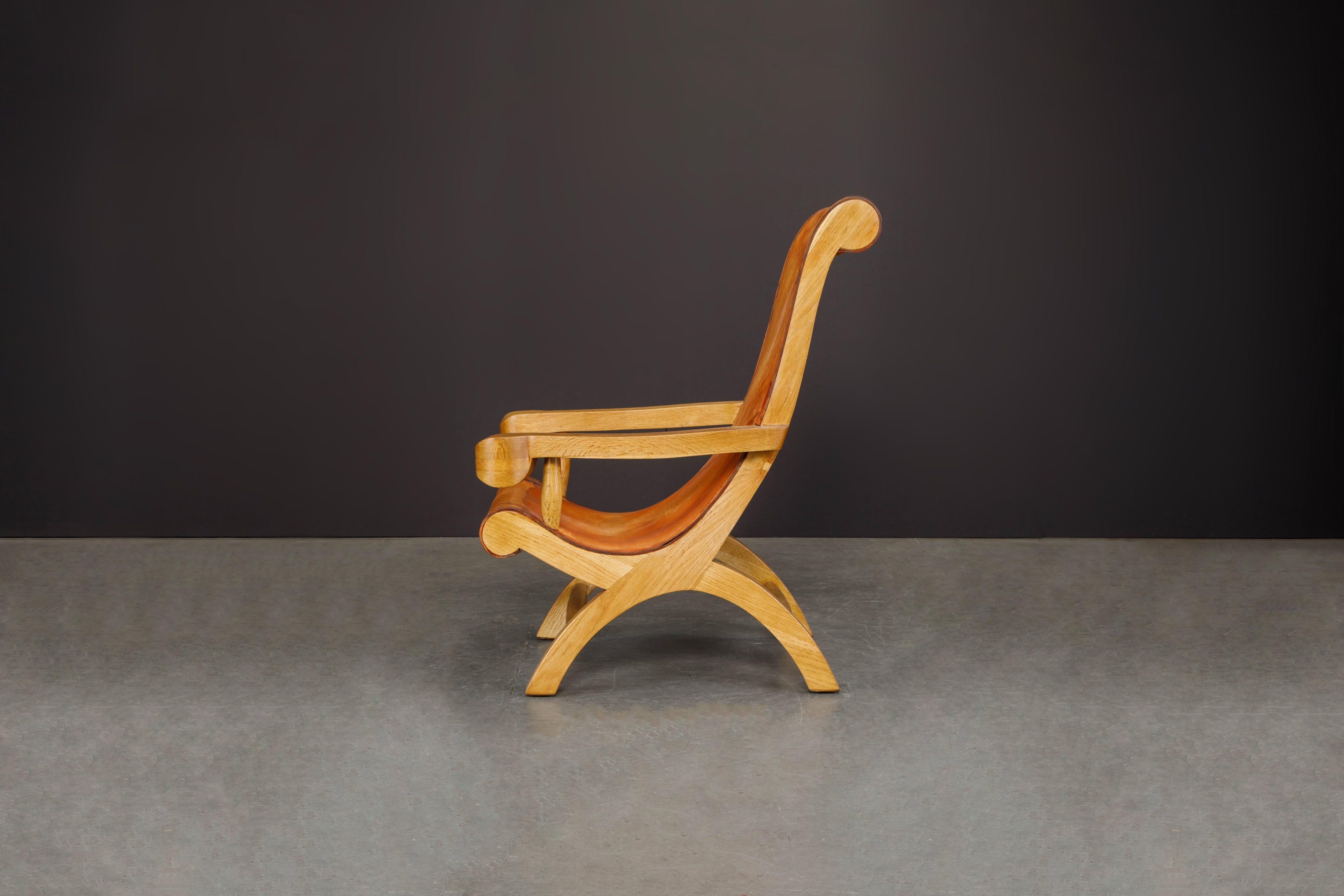 Clara Porset Patinated Leather and Cypress 'Butaque' Armchair, Mexico, c. 1947  8