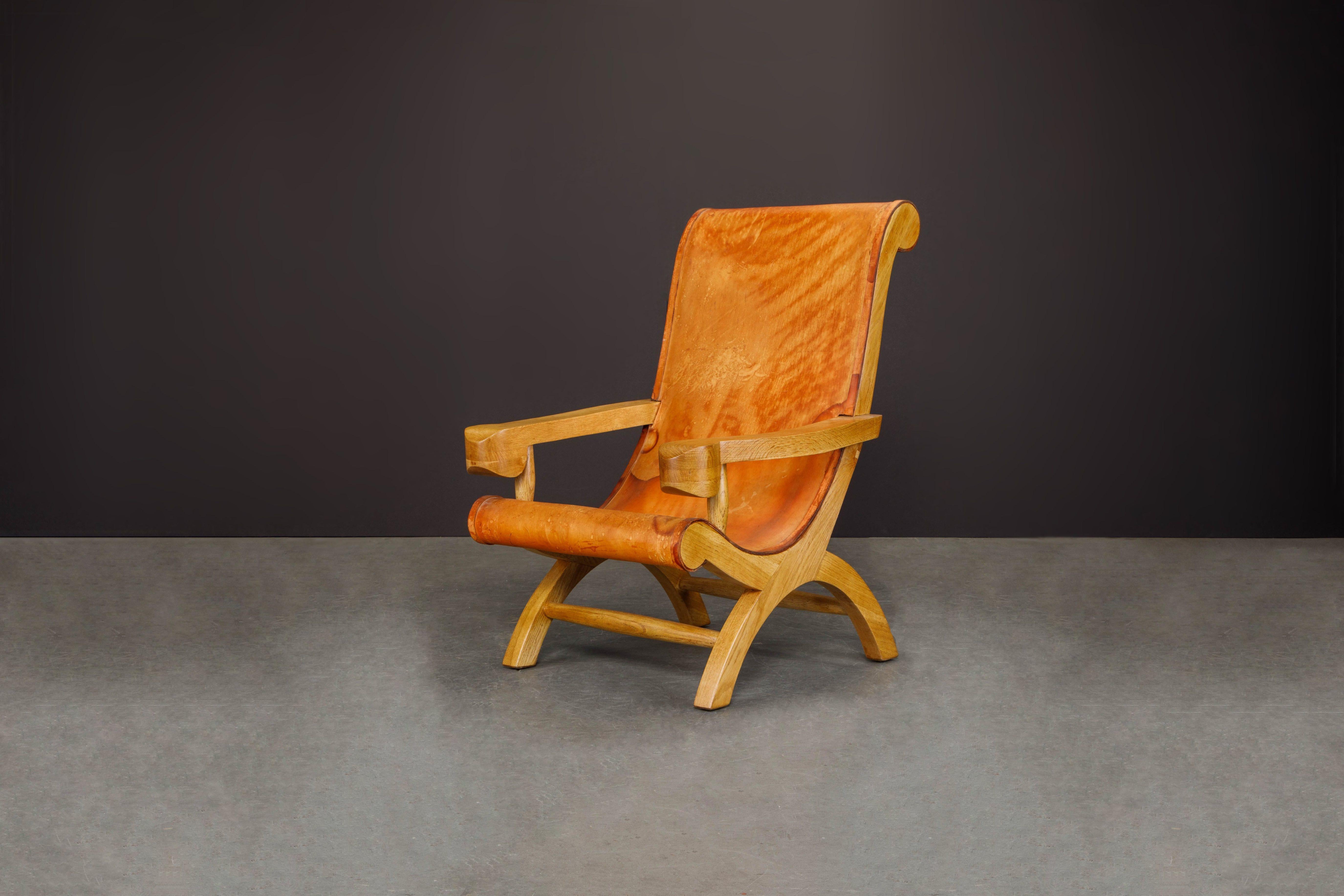 Clara Porset Patinated Leather and Cypress 'Butaque' Armchair, Mexico, c. 1947  9