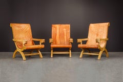 Clara Porset Patinated Leather and Cypress 'Butaque' Armchair, Mexico, c. 1947