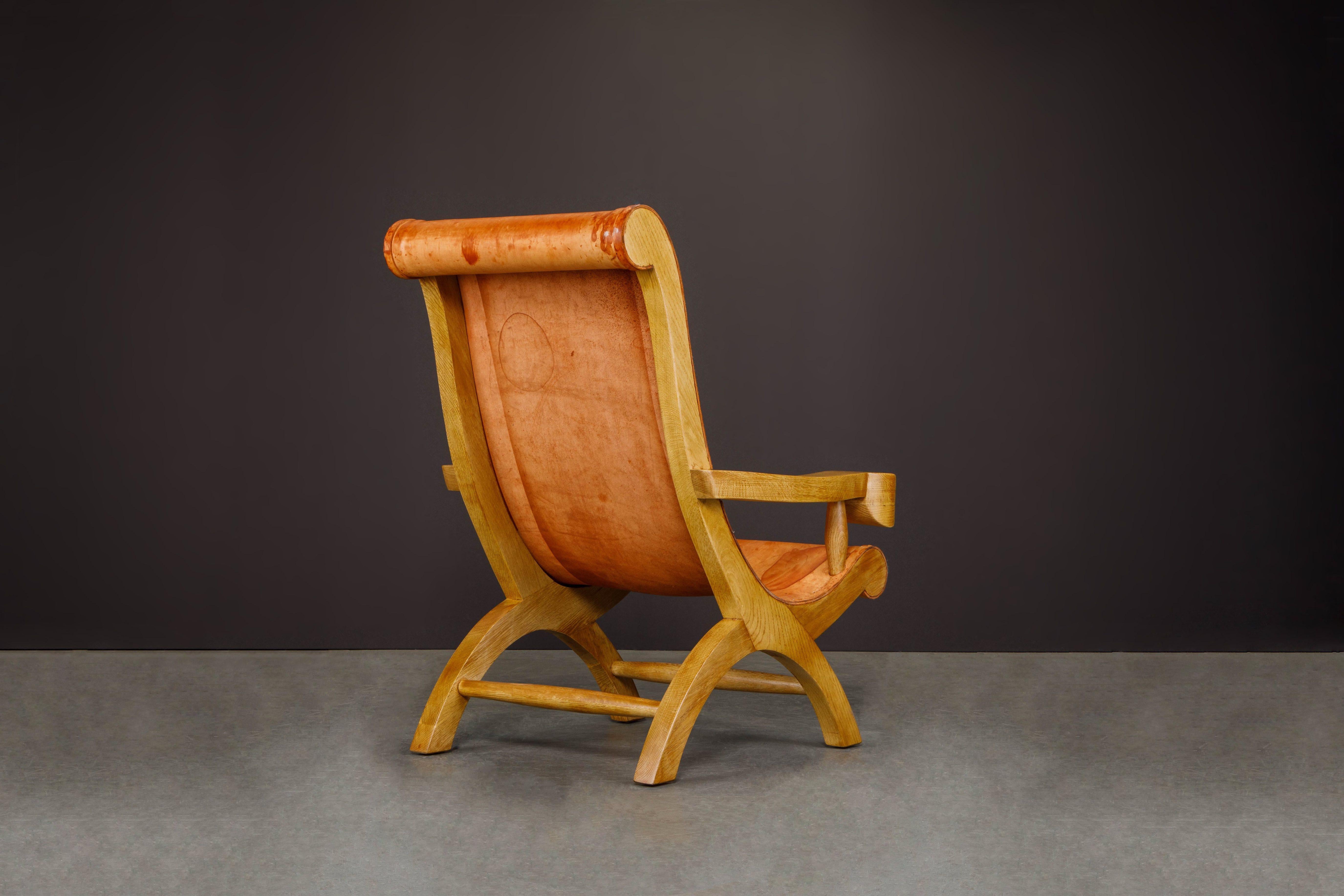 Clara Porset Patinated Leather and Cypress 'Butaque' Armchair, Mexico, c. 1947  1