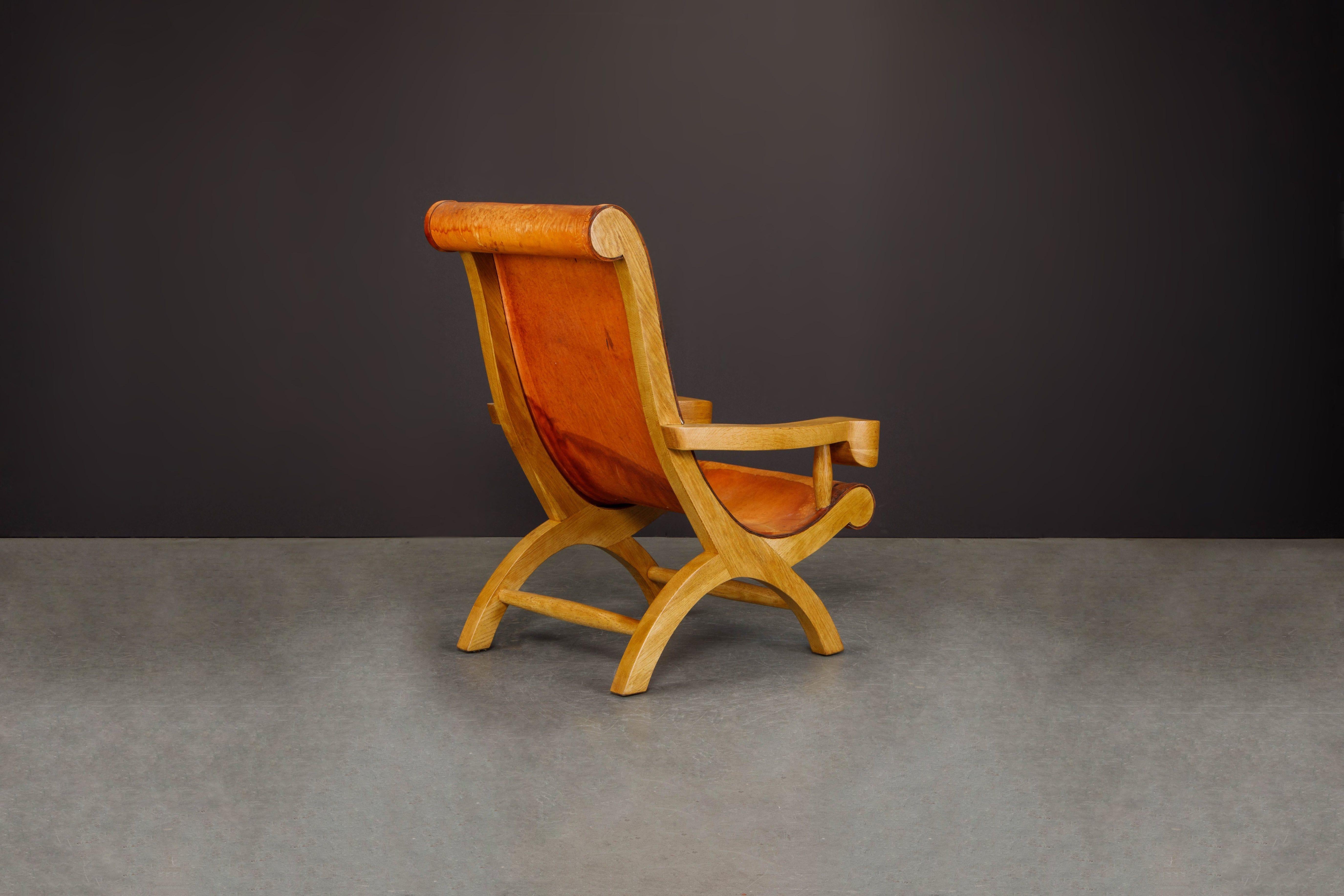 Clara Porset Patinated Leather and Cypress 'Butaque' Armchair, Mexico, c. 1947  2