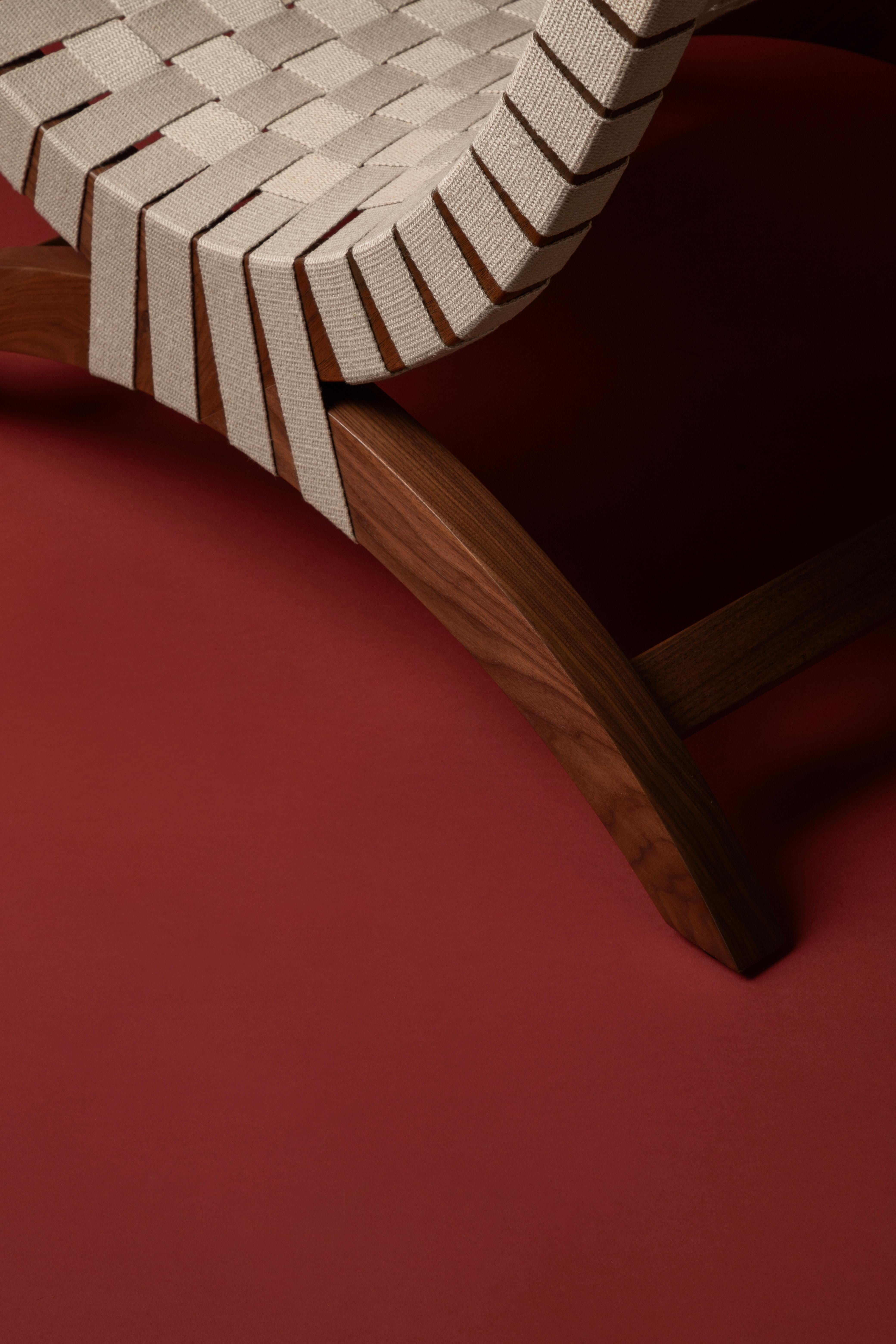 Clara Porset's Mexican Walnut & Hemp Butaque Chair, lizenzierte Neuauflage von Luteca im Angebot 2