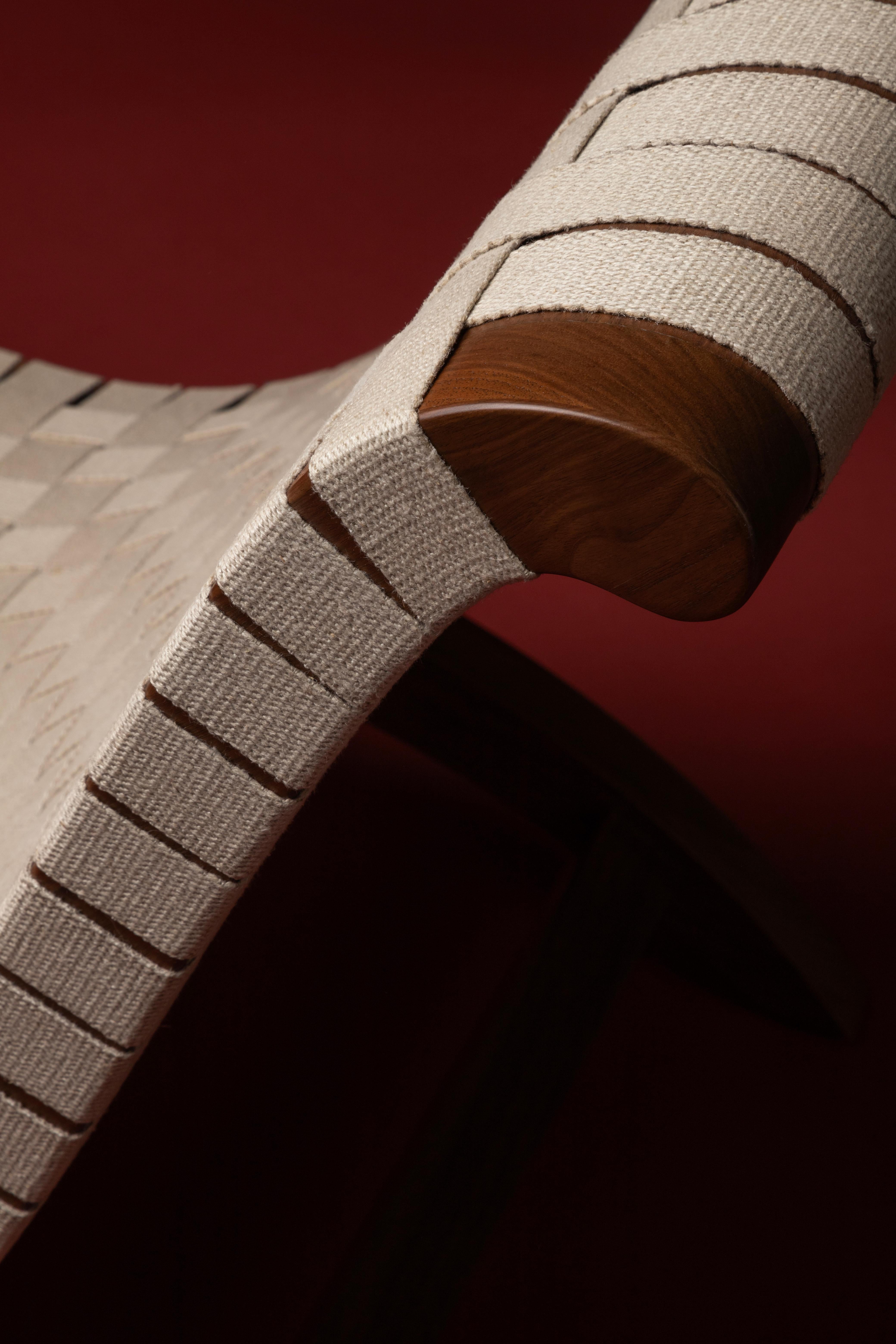Clara Porset's Mexican Walnut & Hemp Butaque Chair, lizenzierte Neuauflage von Luteca im Angebot 4