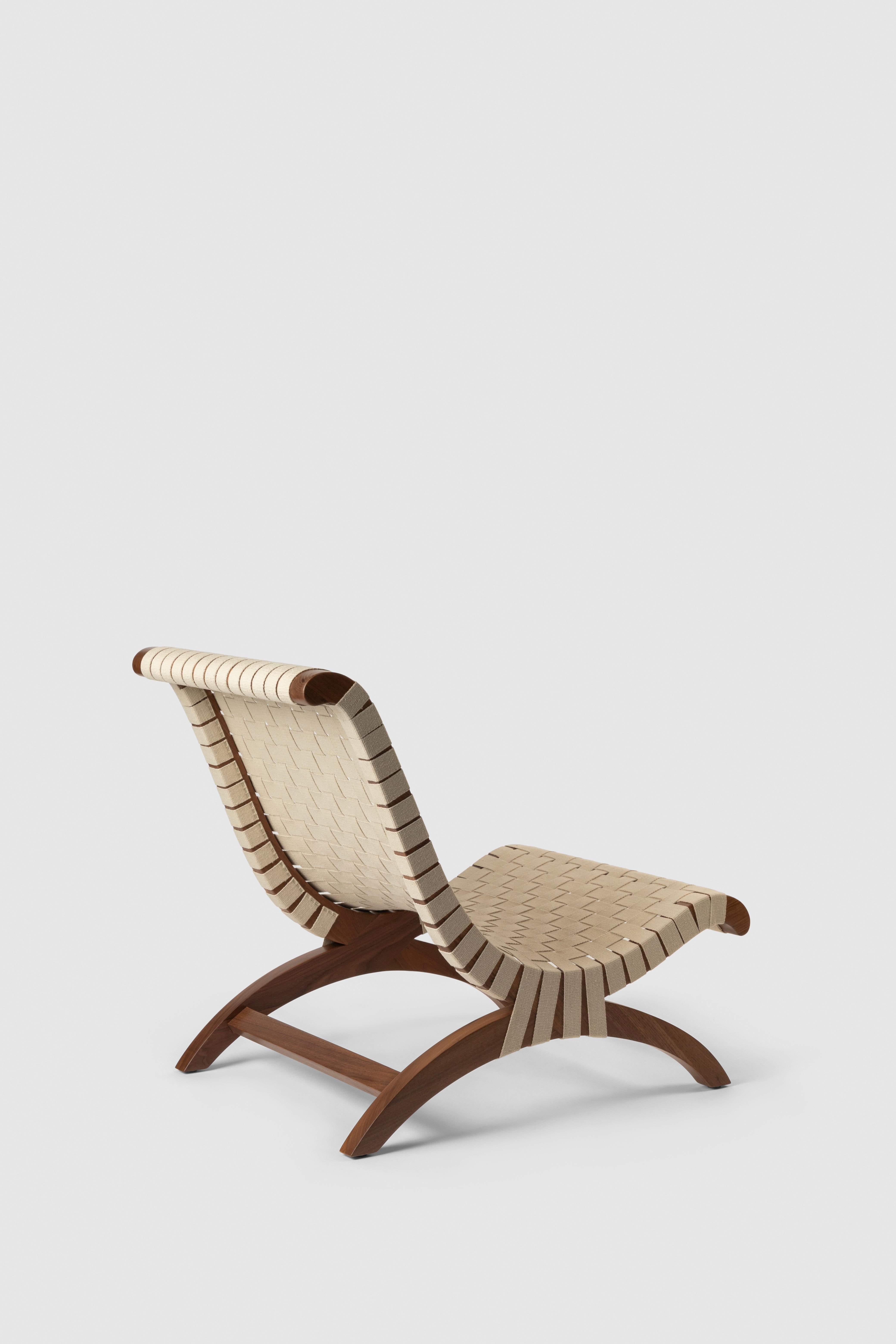 Mid-Century Modern Clara Porset's Mexican Walnut & Hemp Butaque Chair, licensed reedition by Luteca For Sale