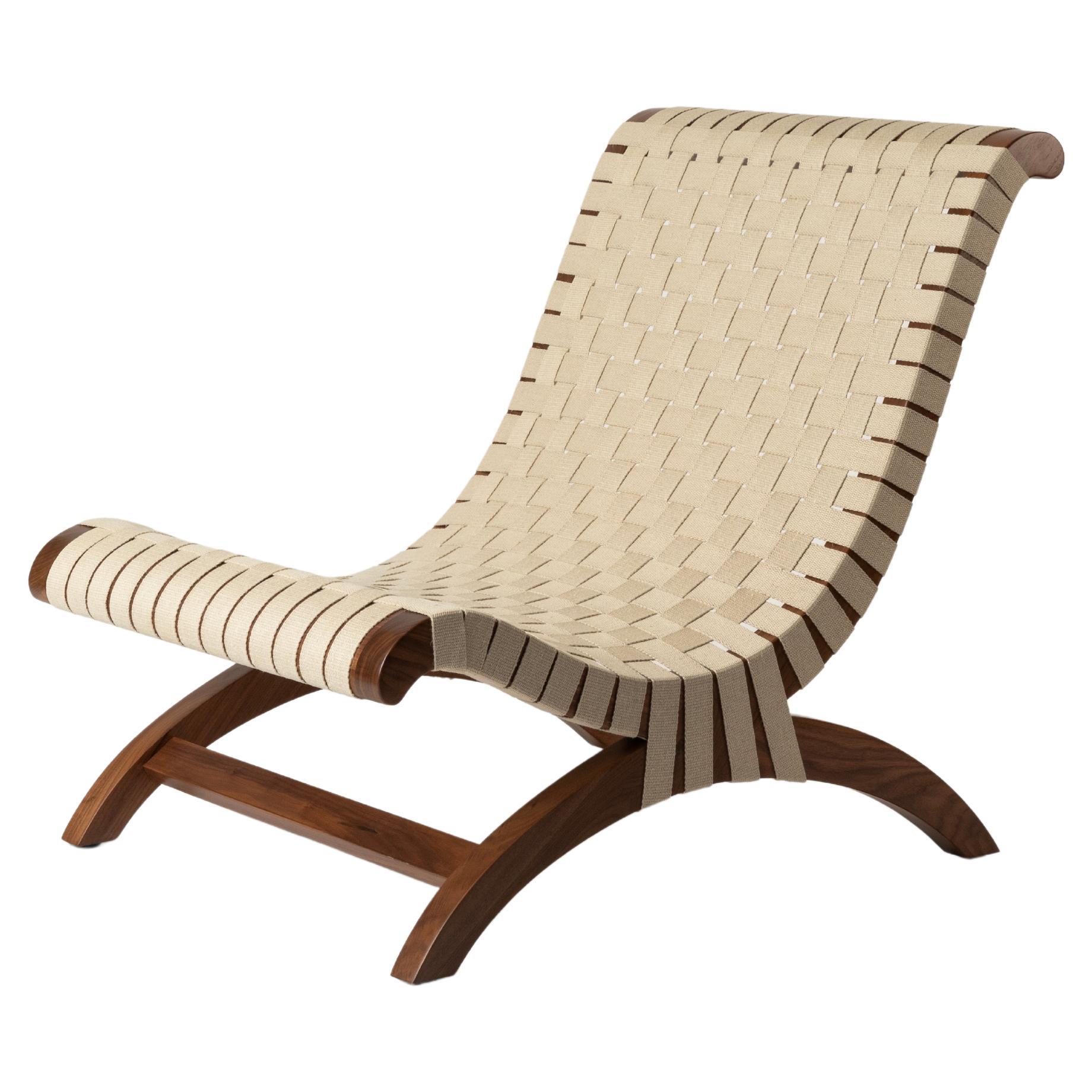 Clara Porset's Mexican Walnut & Hemp Butaque Chair, licensed reedition by Luteca For Sale