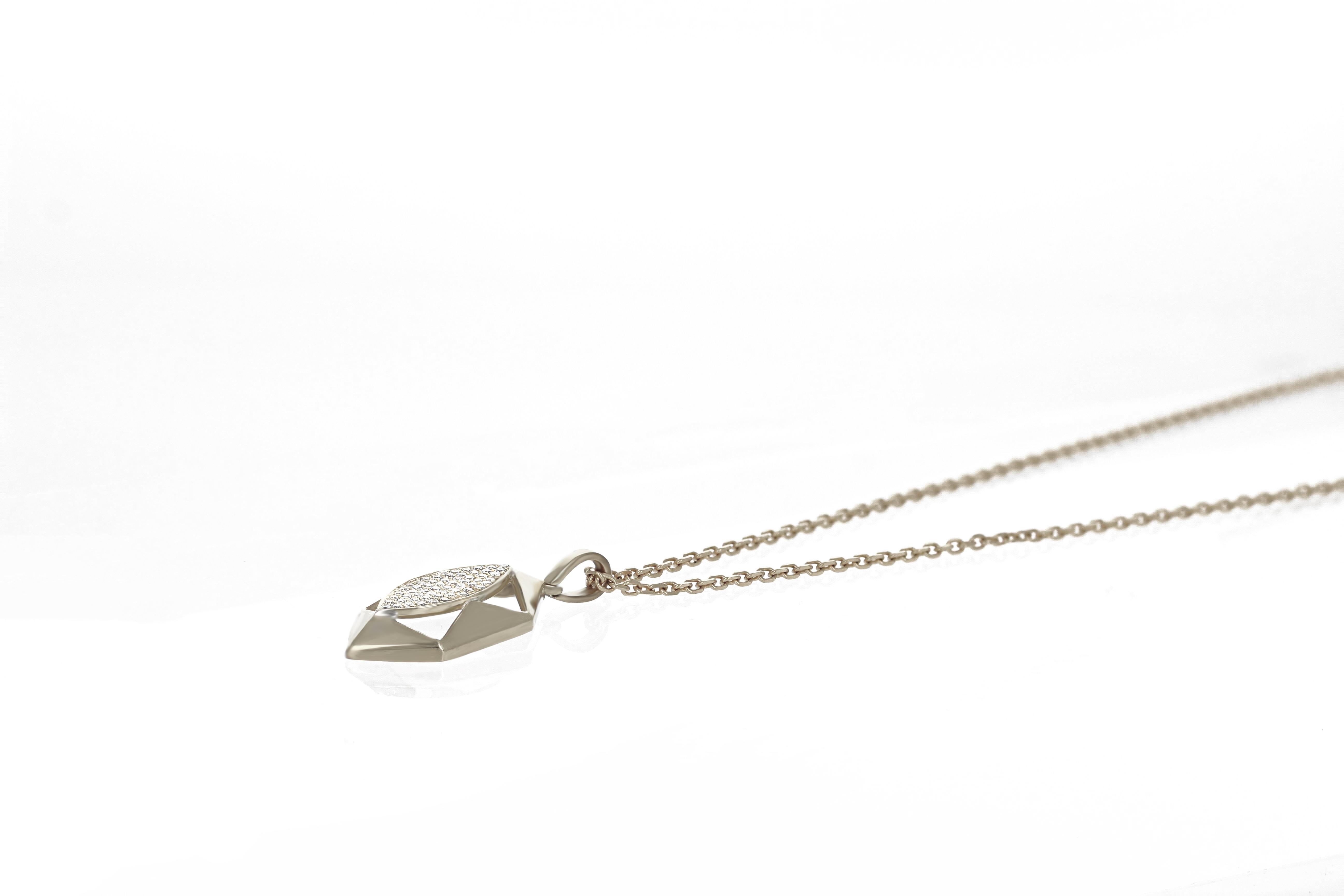 Artist Clara White Gold Necklace 18kt Gold Pavé Diamonds For Sale