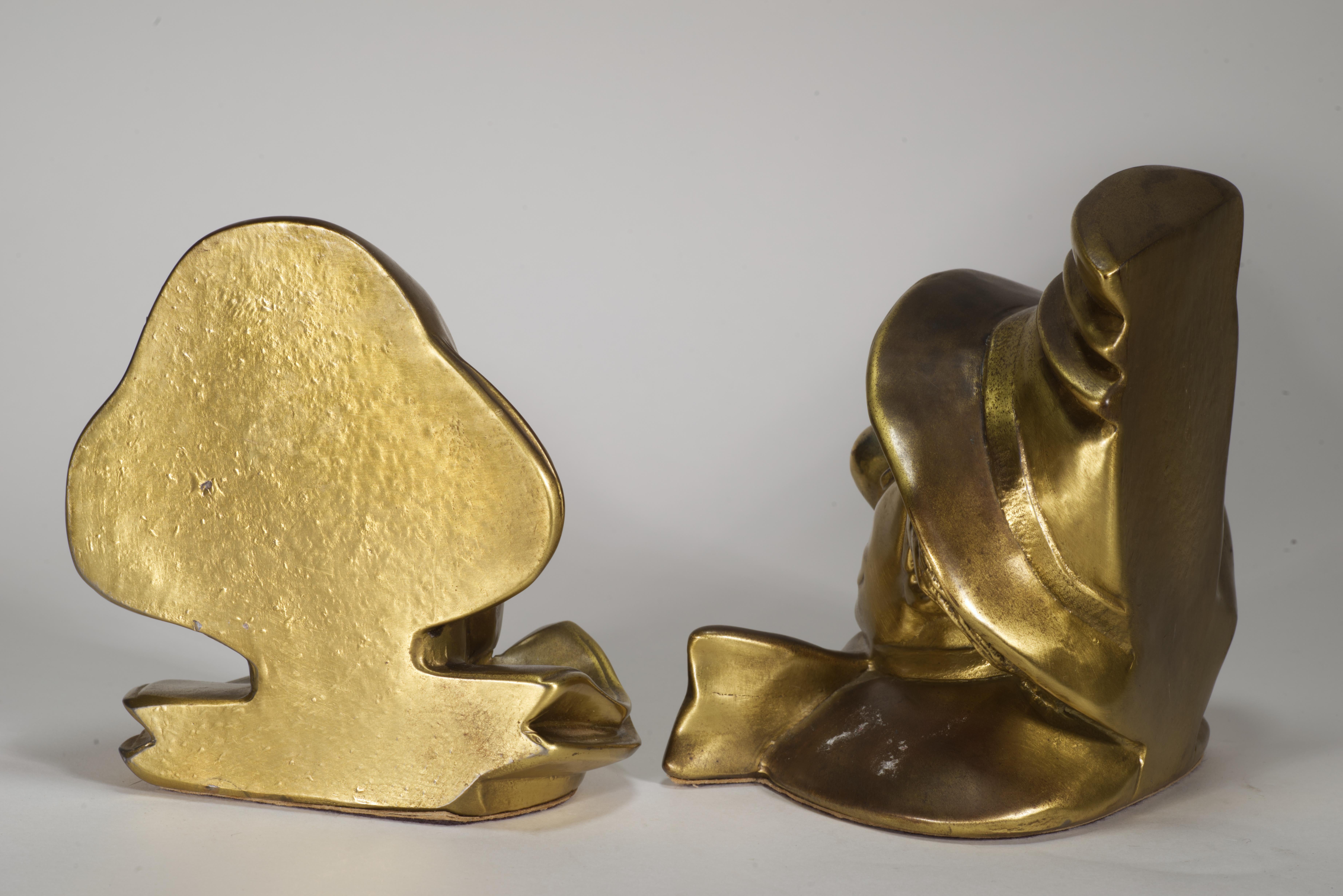 Modern Clarabell and Emmet Kelly Bronze Bookends, PM Craftsman 1970s For Sale