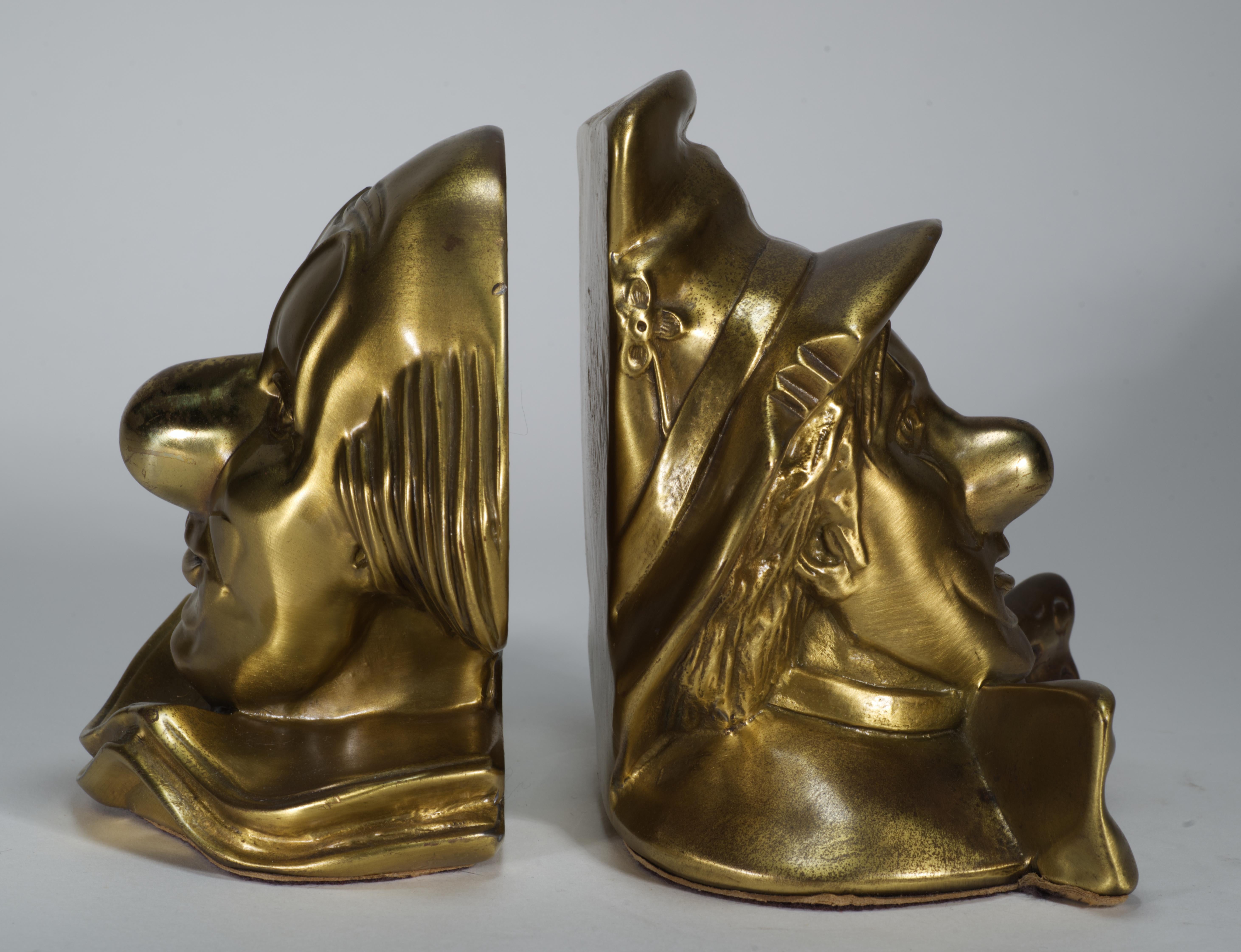 American Clarabell and Emmet Kelly Bronze Bookends, PM Craftsman 1970s For Sale