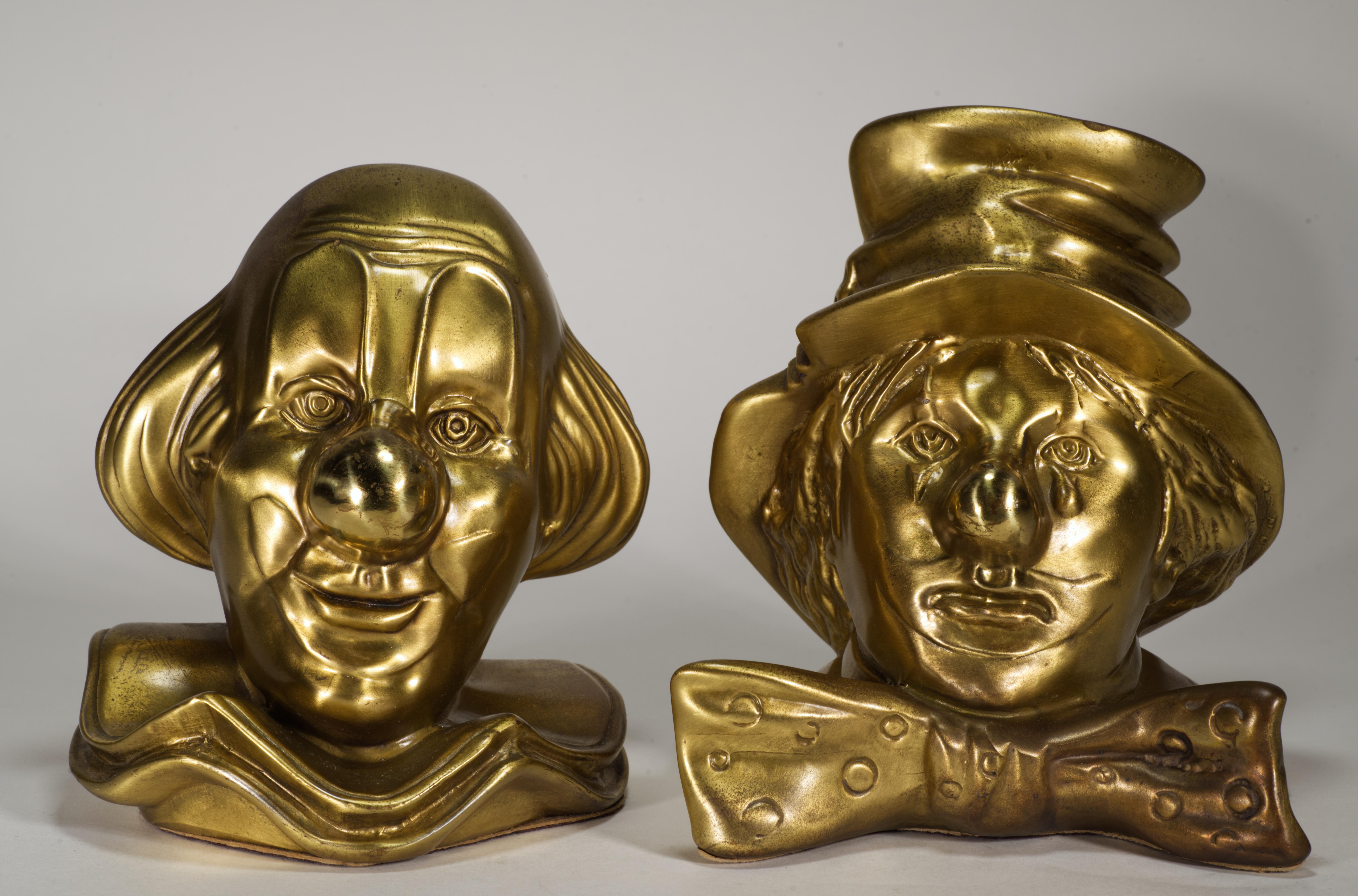 Cast Clarabell and Emmet Kelly Bronze Bookends, PM Craftsman 1970s For Sale