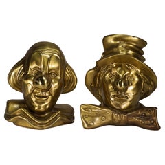 Clarabell and Emmet Kelly Bronze Bookends, PM Craftsman 1970s