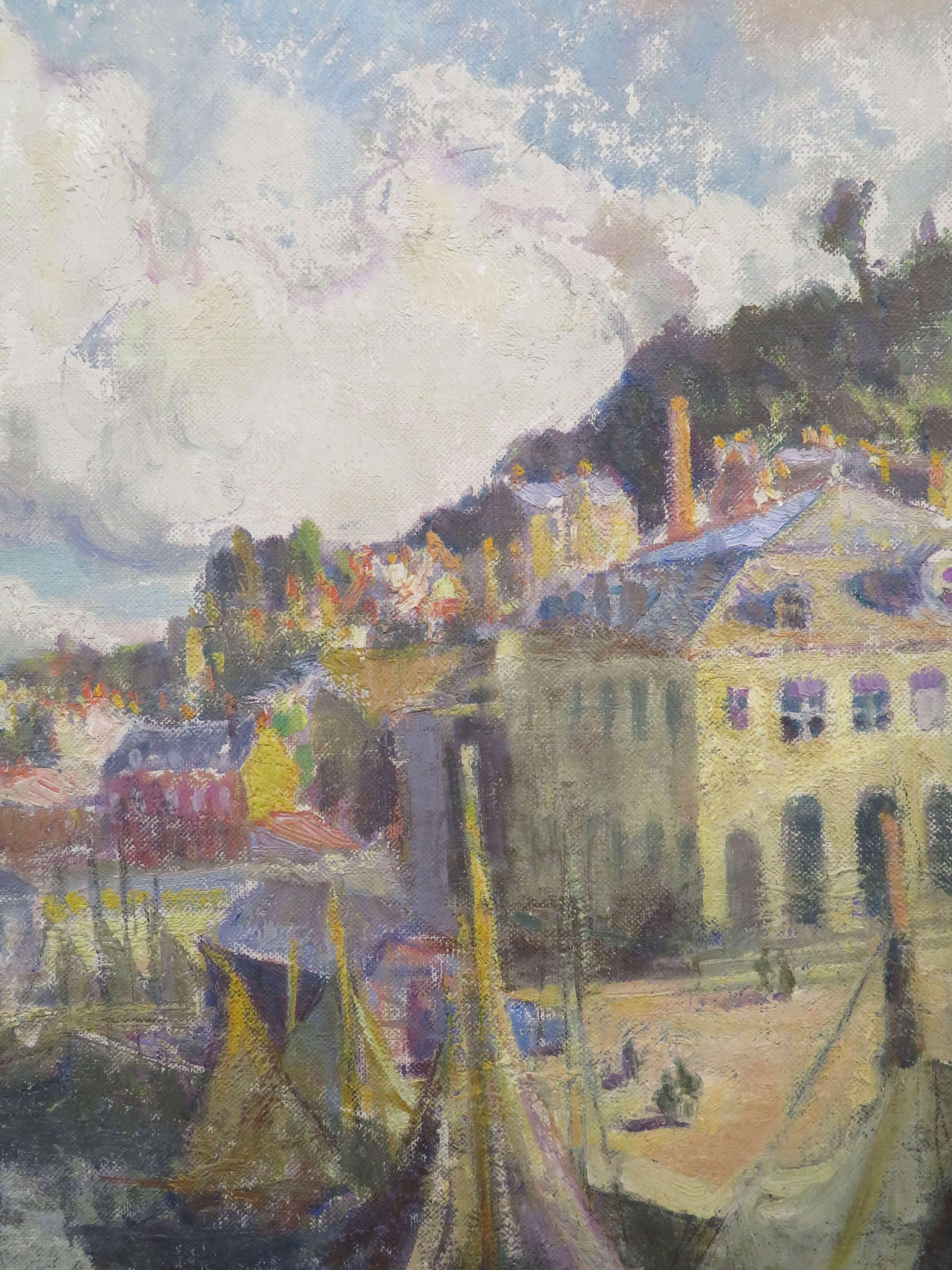 Peinture à l'huile impressionniste SCÈNE DE PORT DU NORD DE LA FRANCE par Clare Atwood NEAC en vente 3