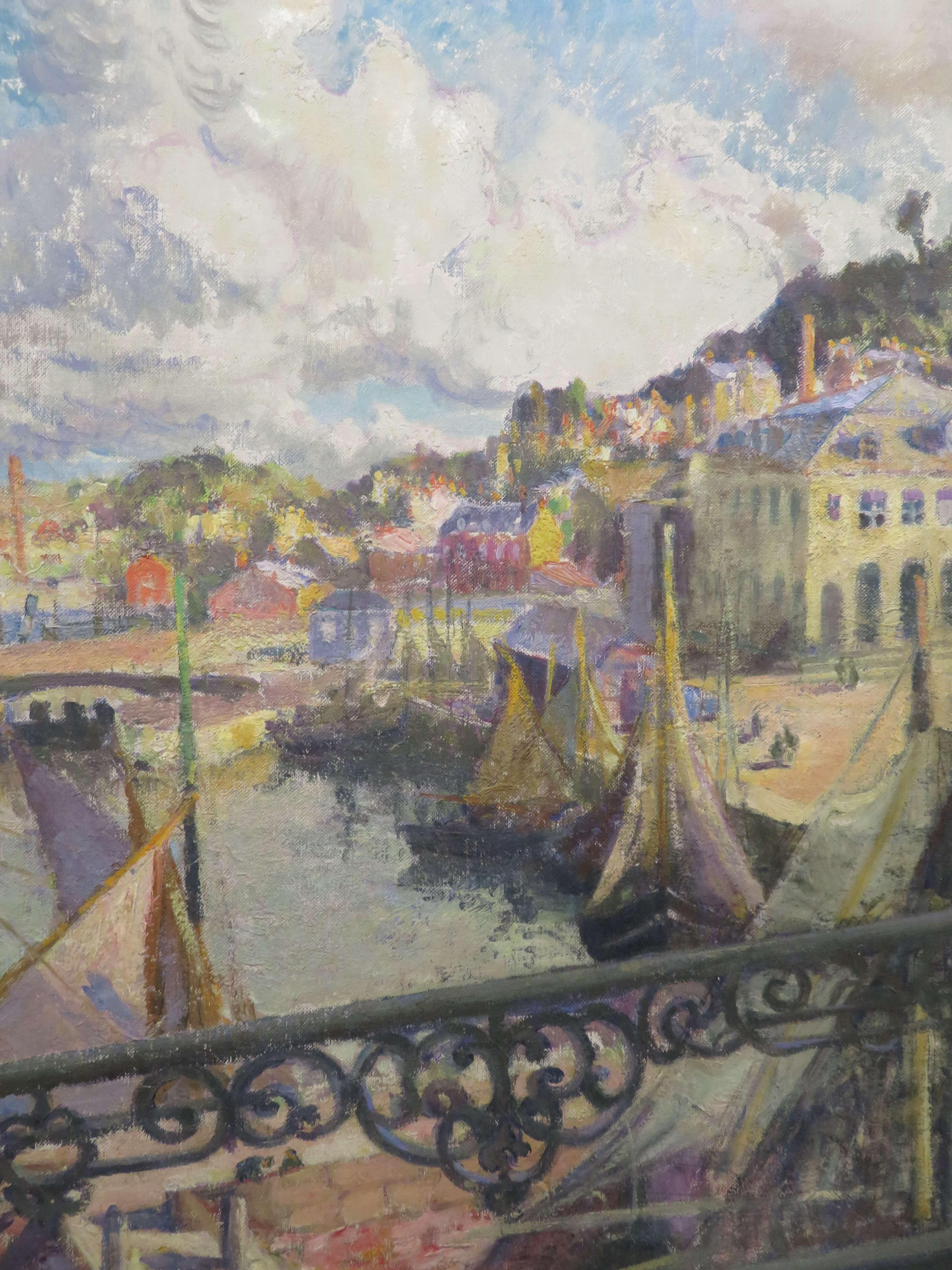 Peinture à l'huile impressionniste SCÈNE DE PORT DU NORD DE LA FRANCE par Clare Atwood NEAC en vente 4
