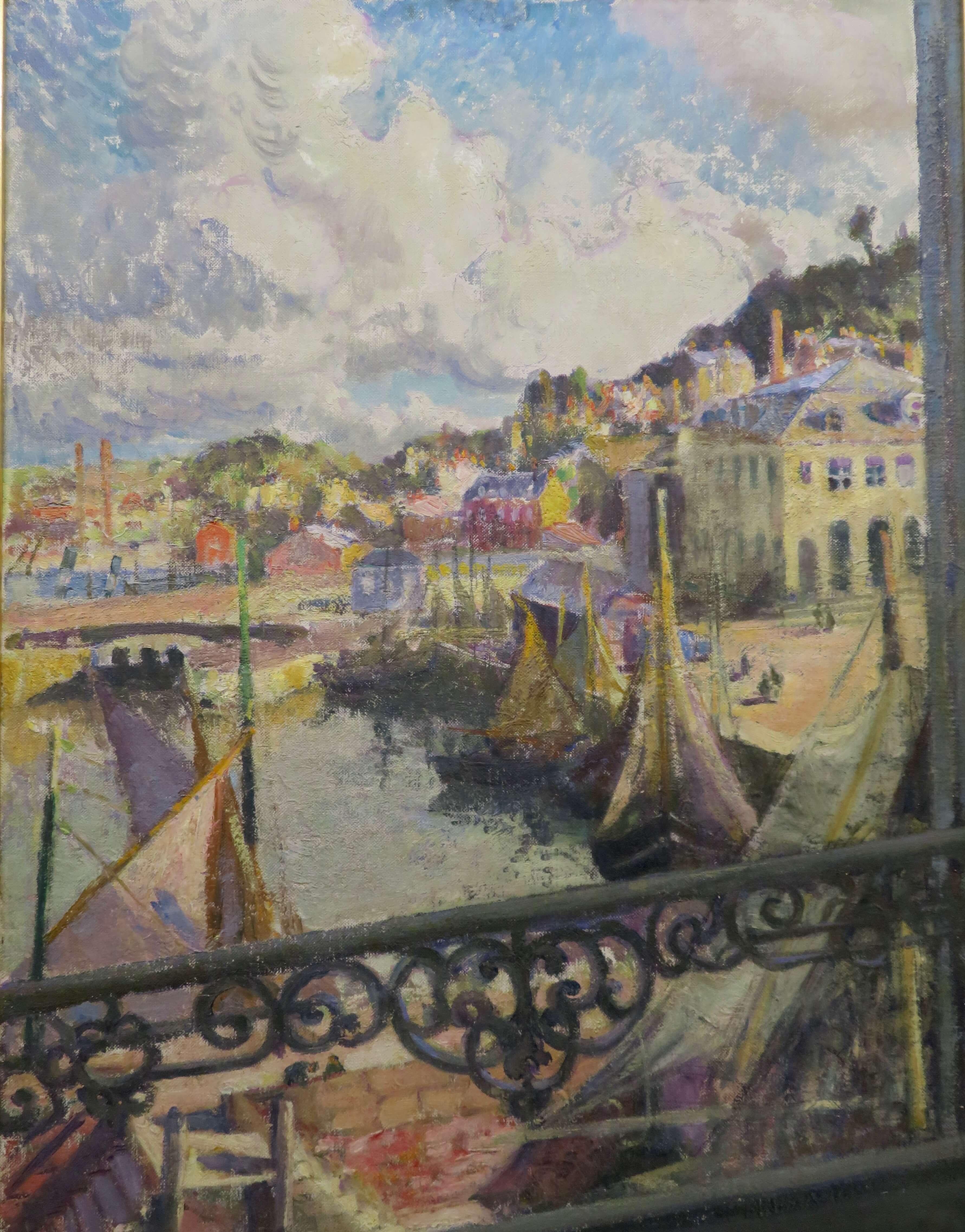 Peinture à l'huile impressionniste SCÈNE DE PORT DU NORD DE LA FRANCE par Clare Atwood NEAC en vente 5