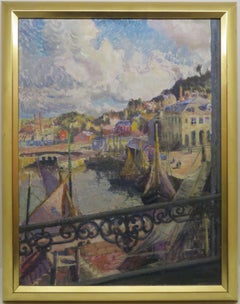 Impressionist Oil Painting HARBOUR SCENE NORTHERN FRANCE by Clare Atwood NEAC