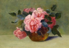 "Still Life of Roses," oil on canvas, Floral, Classical, Impressionist