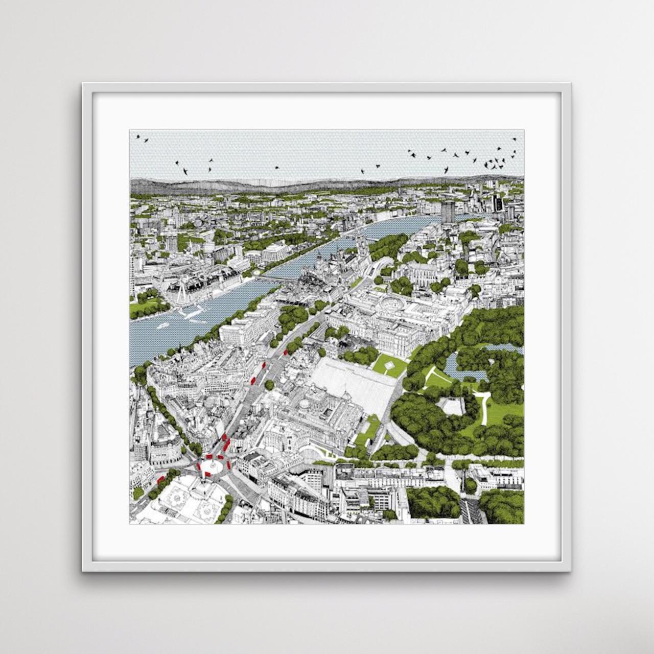 Alrededor de Londres, serigrafía de paisaje urbano de edición limitada, arte británico - Print Contemporáneo de Clare Halifax