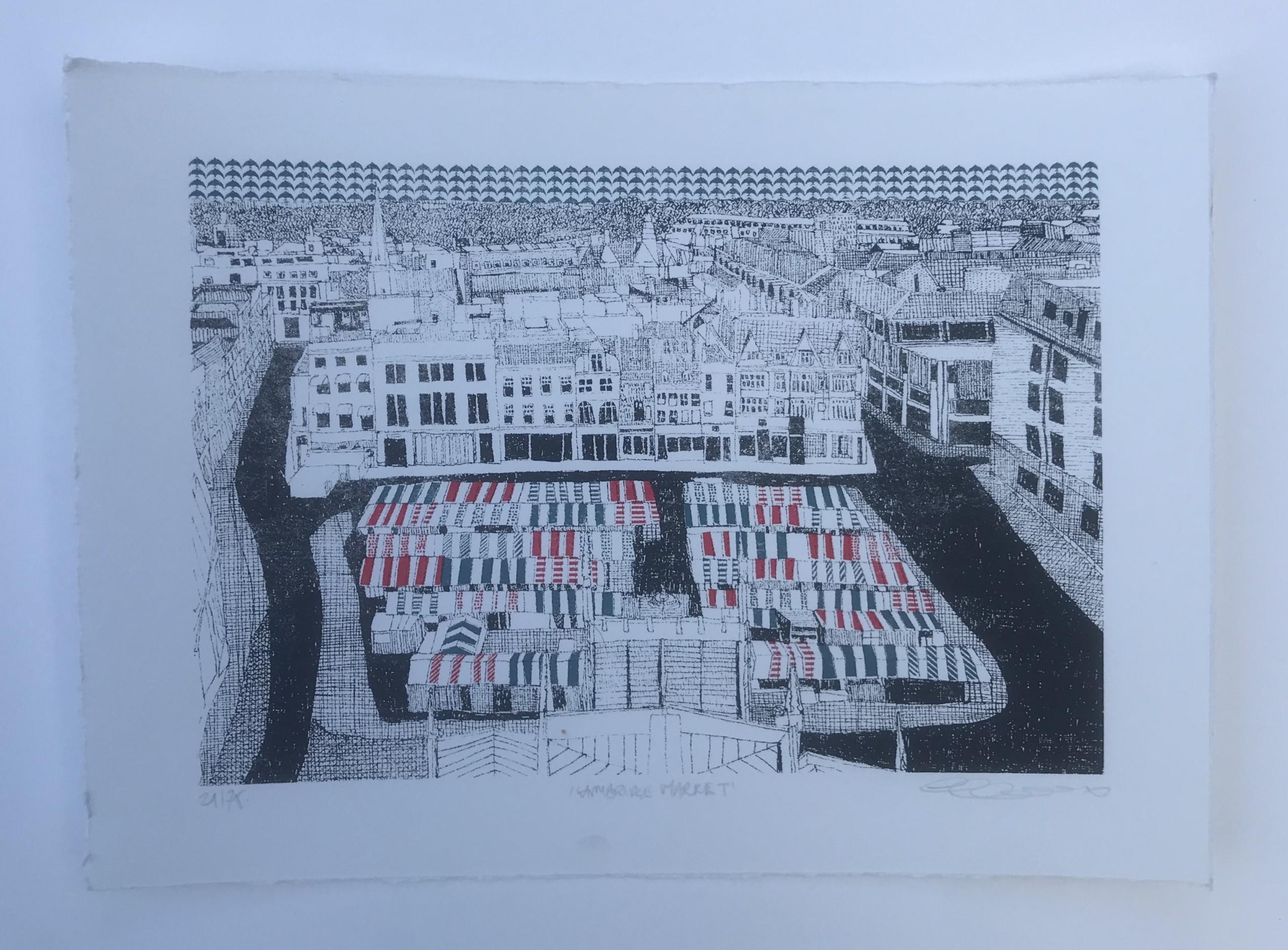 Cambridge Market by Clare Halifax, Limited edition print, Silkscreen print  For Sale 2