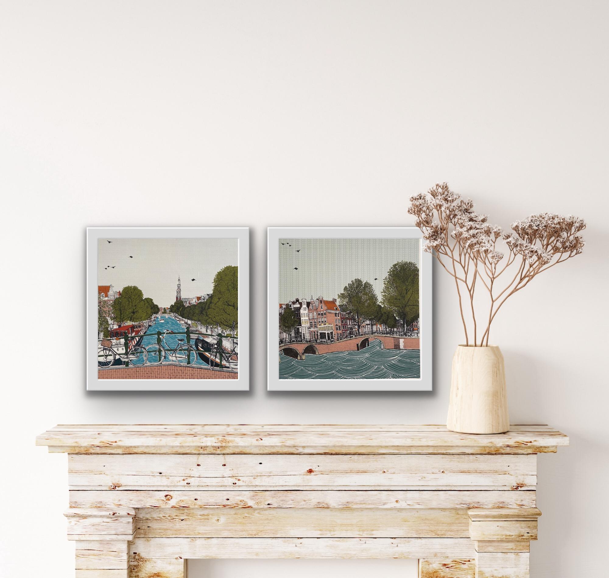 Canal Ring, Amsterdam and Cycle City, Amsterdam Diptych - Print by Clare Halifax