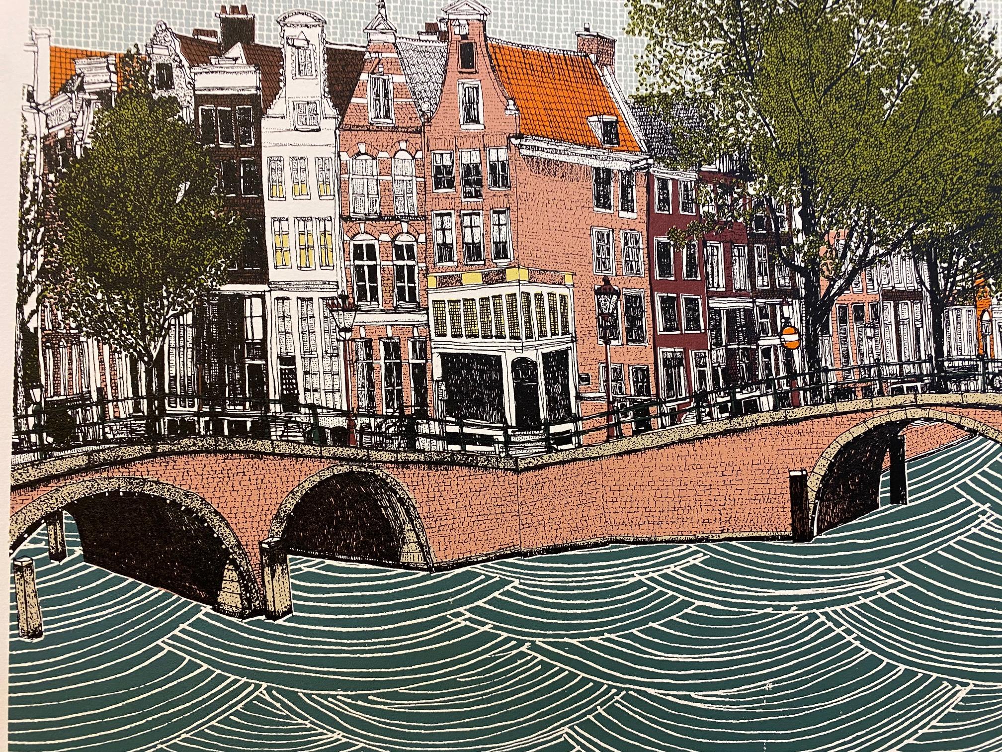 Canal Ring, Amsterdam and Cycle City, Amsterdam Diptych - Contemporary Print by Clare Halifax