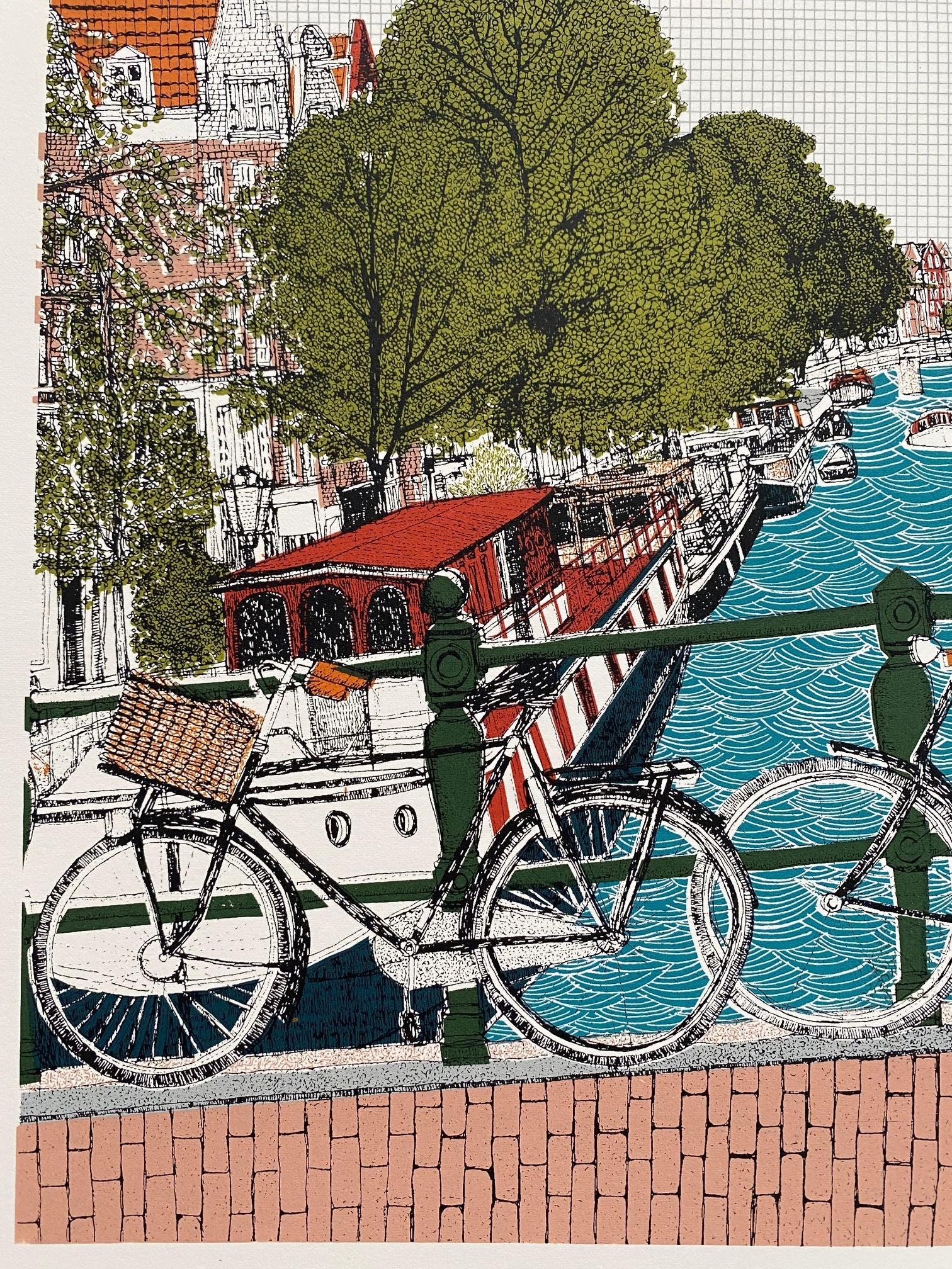 Canal Ring, Amsterdam and Cycle City, Amsterdam Diptych - Gray Landscape Print by Clare Halifax