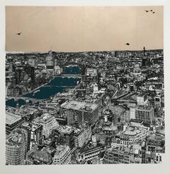 Champagne City, Slate Blue Thames, Print by Clare Halifax