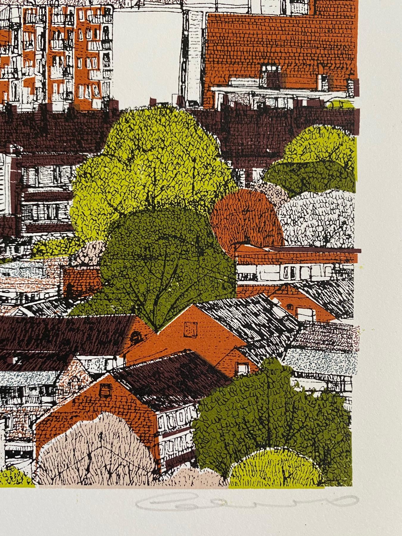 Le stagioni che cambiano a St Pauls di Clare Halifax, London Illustration Art, Bright in vendita 5