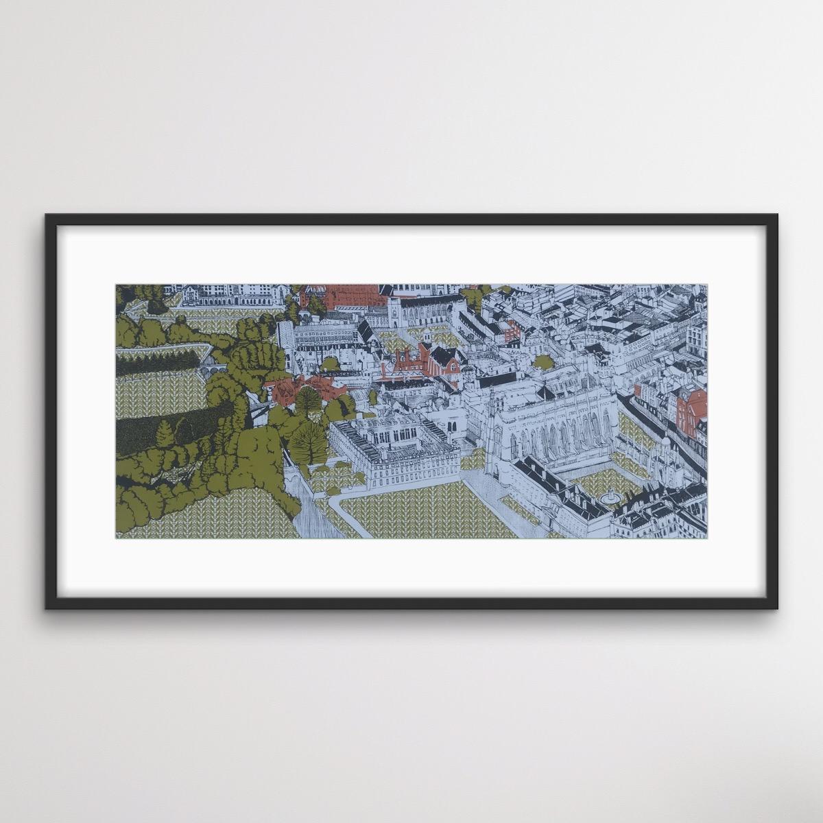 Clare Halifax, Aerial View of Cambridge, Limited Edition Print, City Scape Art For Sale 1