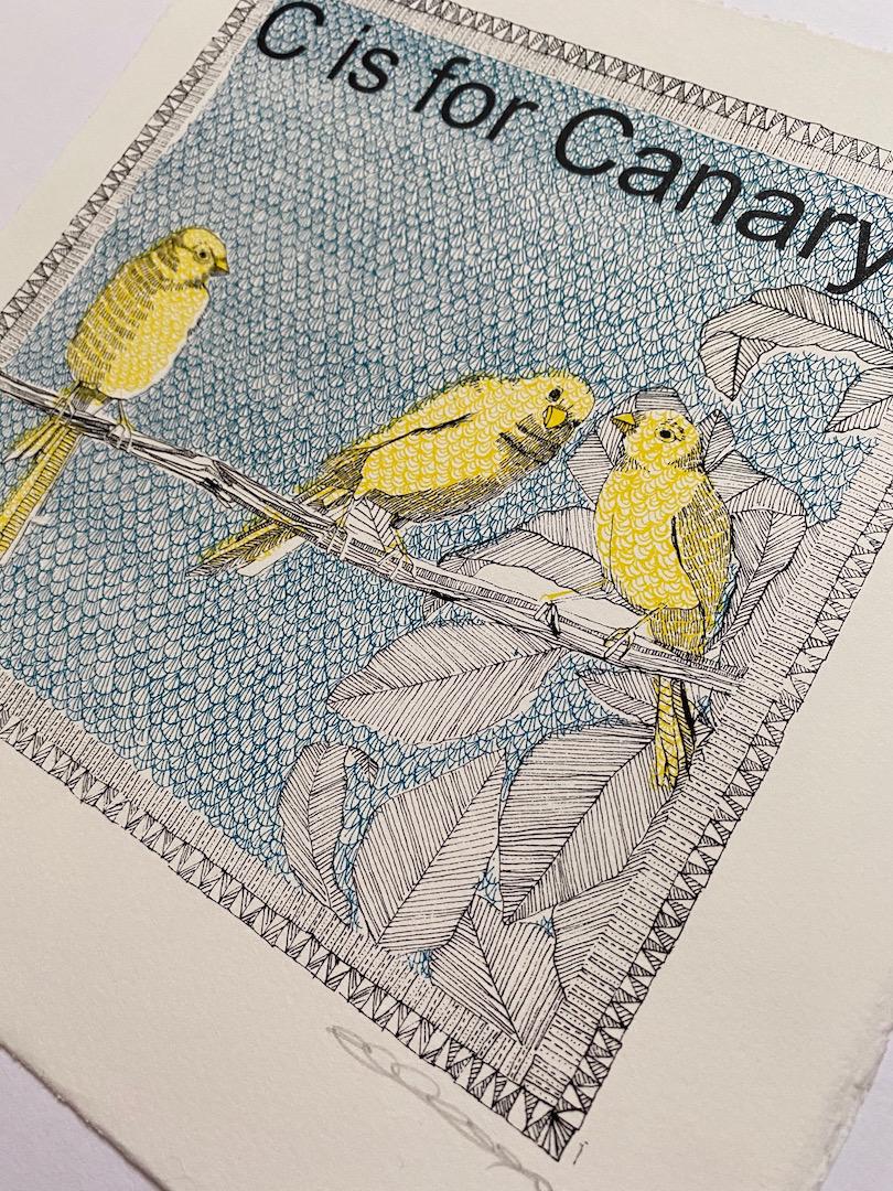 Clare Halifax, C Is for Canary, Silkscreen Print, Bird Art, Art Online For Sale 1