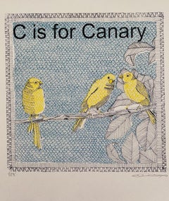 Clare Halifax, C Is for Canary, Silkscreen Print, Bird Art, Art Online,