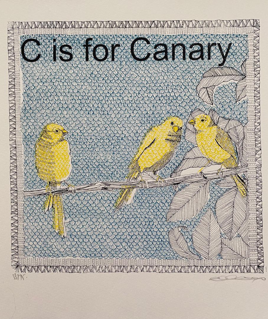 Clare Halifax, C Is for Canary, Silkscreen Print, Bird Art, Art Online