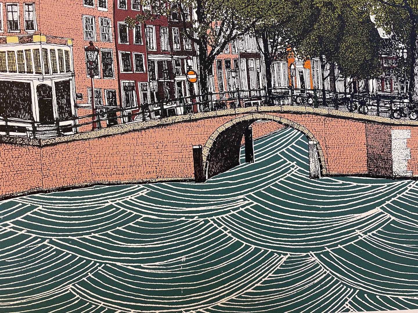 Der Kanalring von Halifax, Amsterdam, Druck in limitierter Auflage, preisgekrönte Kunst (Braun), Print, von Clare Halifax