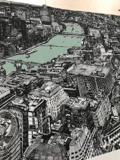 Clare Halifax, Champagne City, Aqua Thames, Contemporary Cityscape London Art