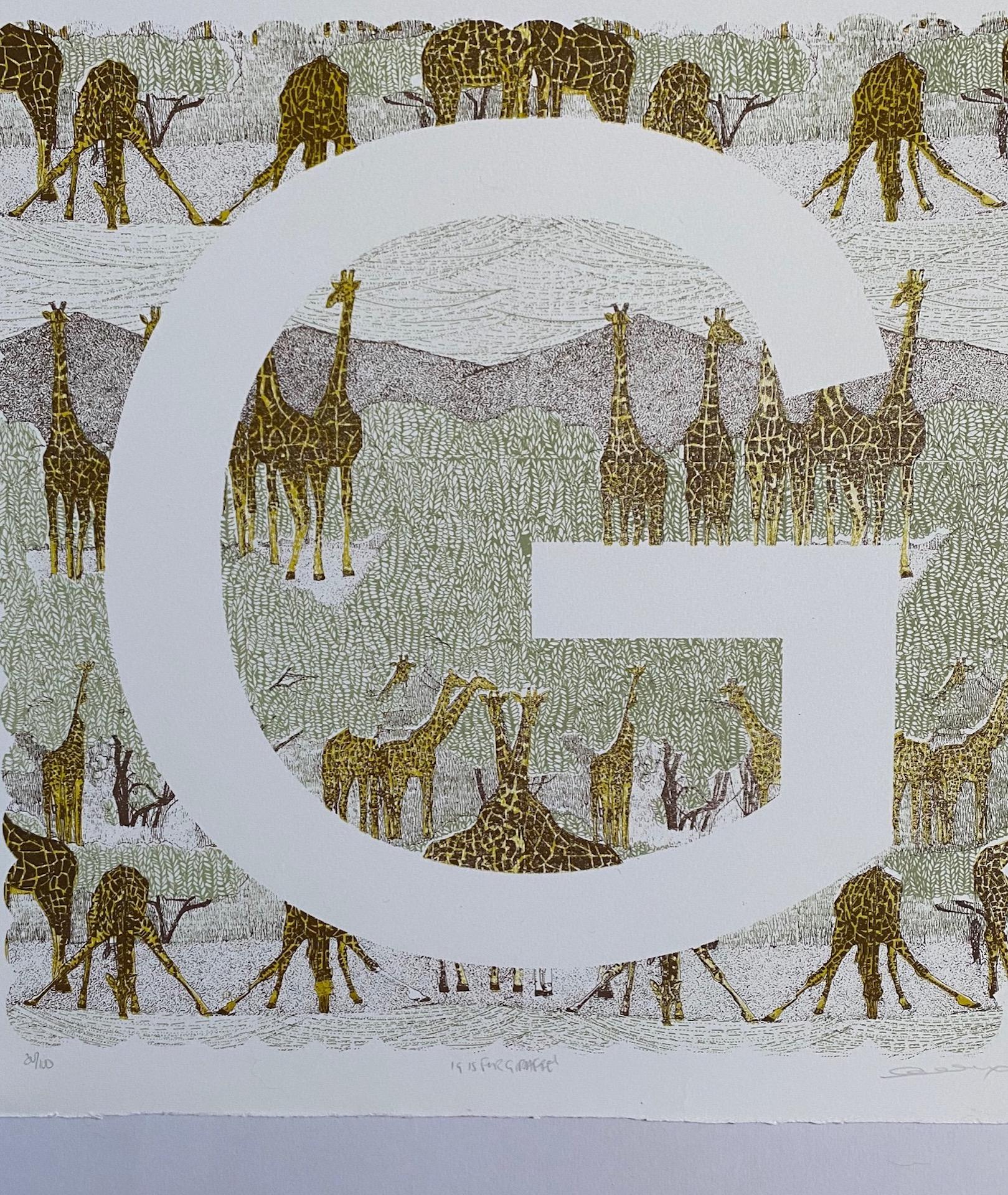 Clare Halifax, G is for Giraffe, Limited Edition Art, Stamp Art, Animal Art For Sale 2